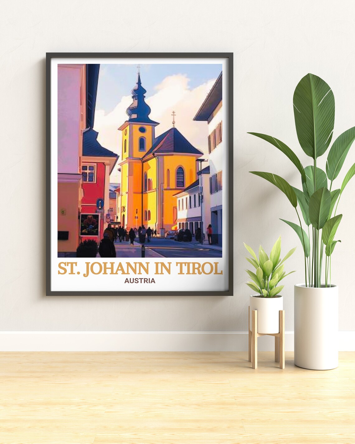 St Johann in Tirol Golden Parish Church Old Street View Poster - Image 3