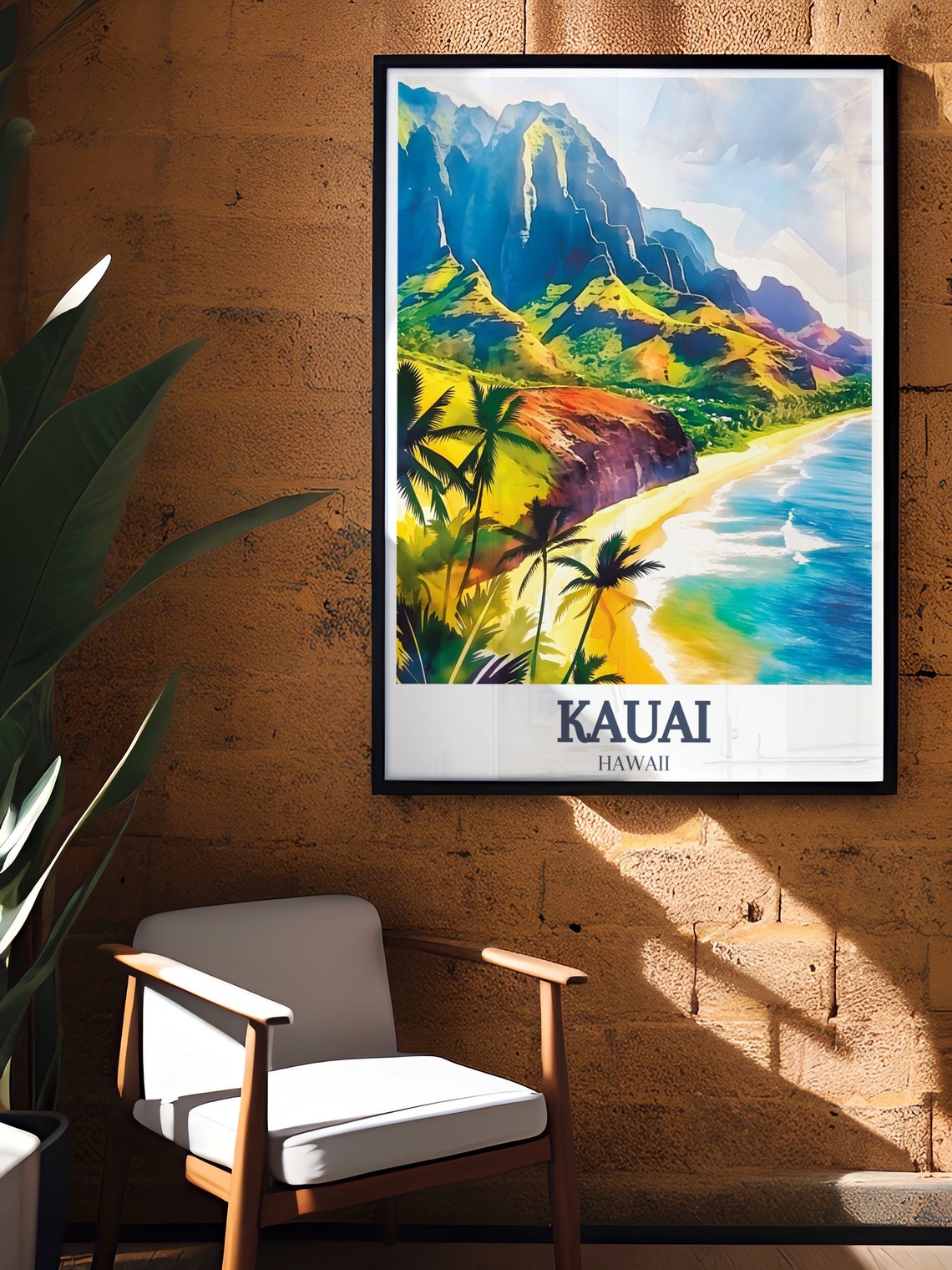 Kauai Na Pali Coast Emerald Sea Cliffs Palms Hawaii Travel Poster - Image 2