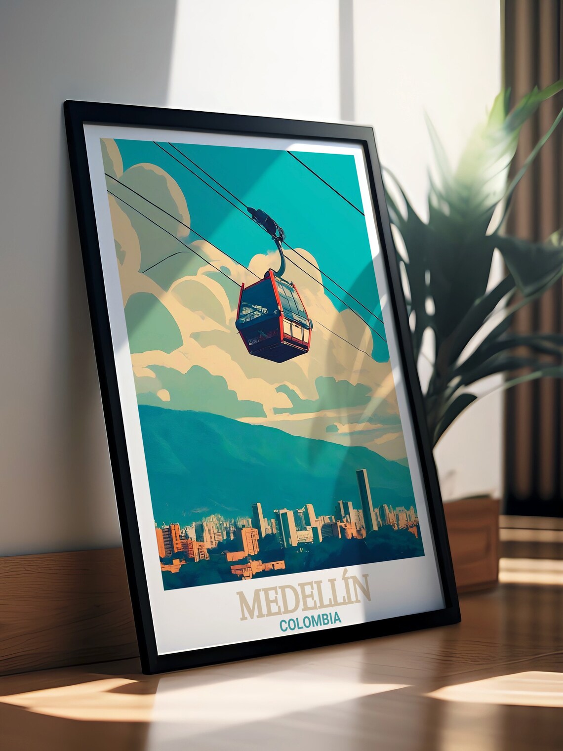 Medellin Colombia Metrocable Cable Car Over City Skyline Poster - Image 2