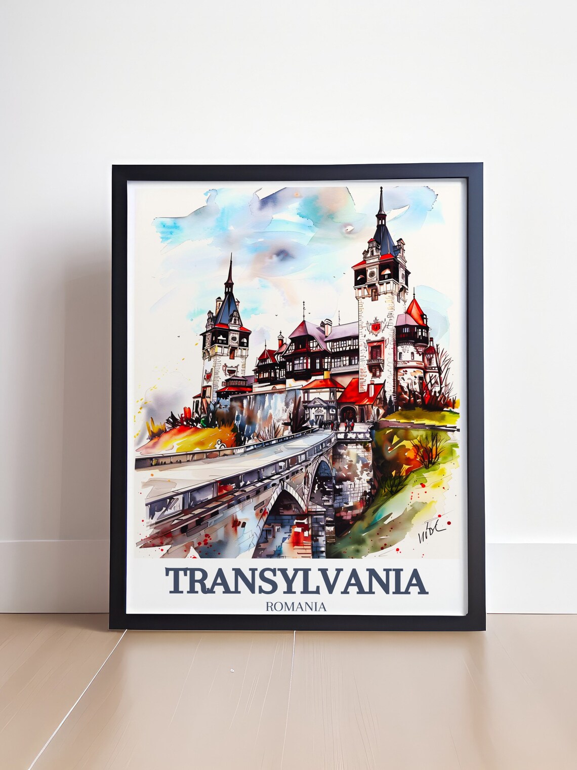 Transylvania Romania Peles Castle Sinaia Watercolor Landmark Poster - Image 4