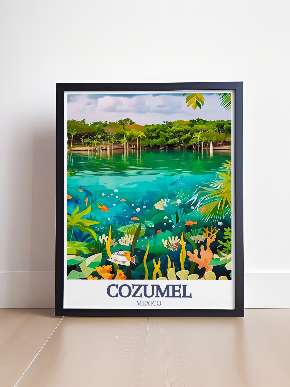 Cozumel Mexico Vibrant Coral Reef Underwater Scene Travel Poster - Image 4