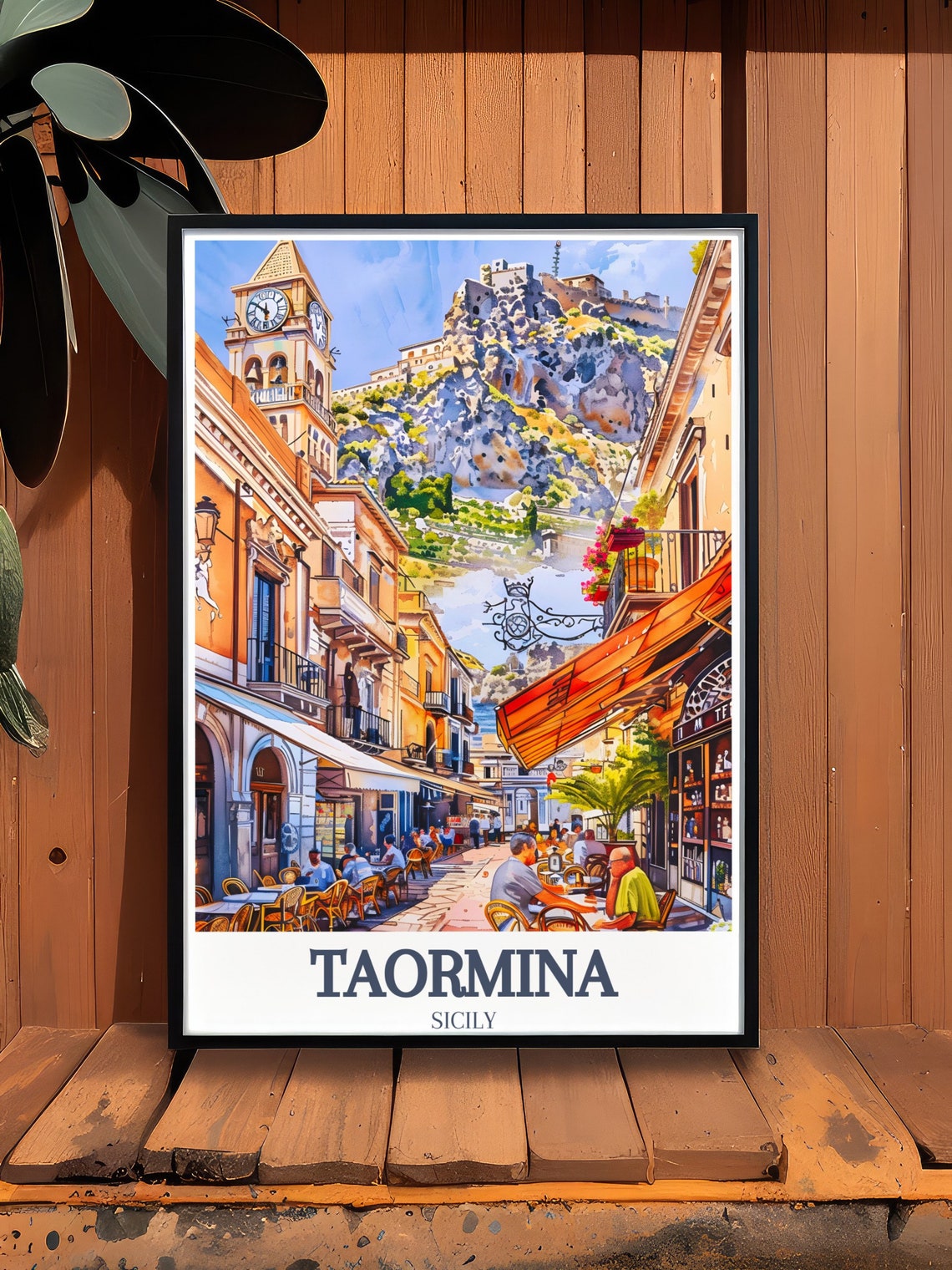Taormina Corso Umberto Street Cafes Clock Tower Sicily Poster - Image 3