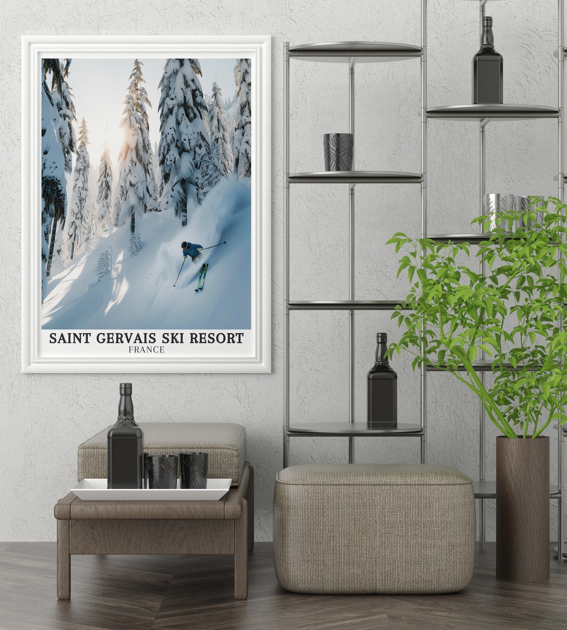 Saint Gervais Ski Resort Powder Slopes Snowy Pine Trees Poster - Image 2