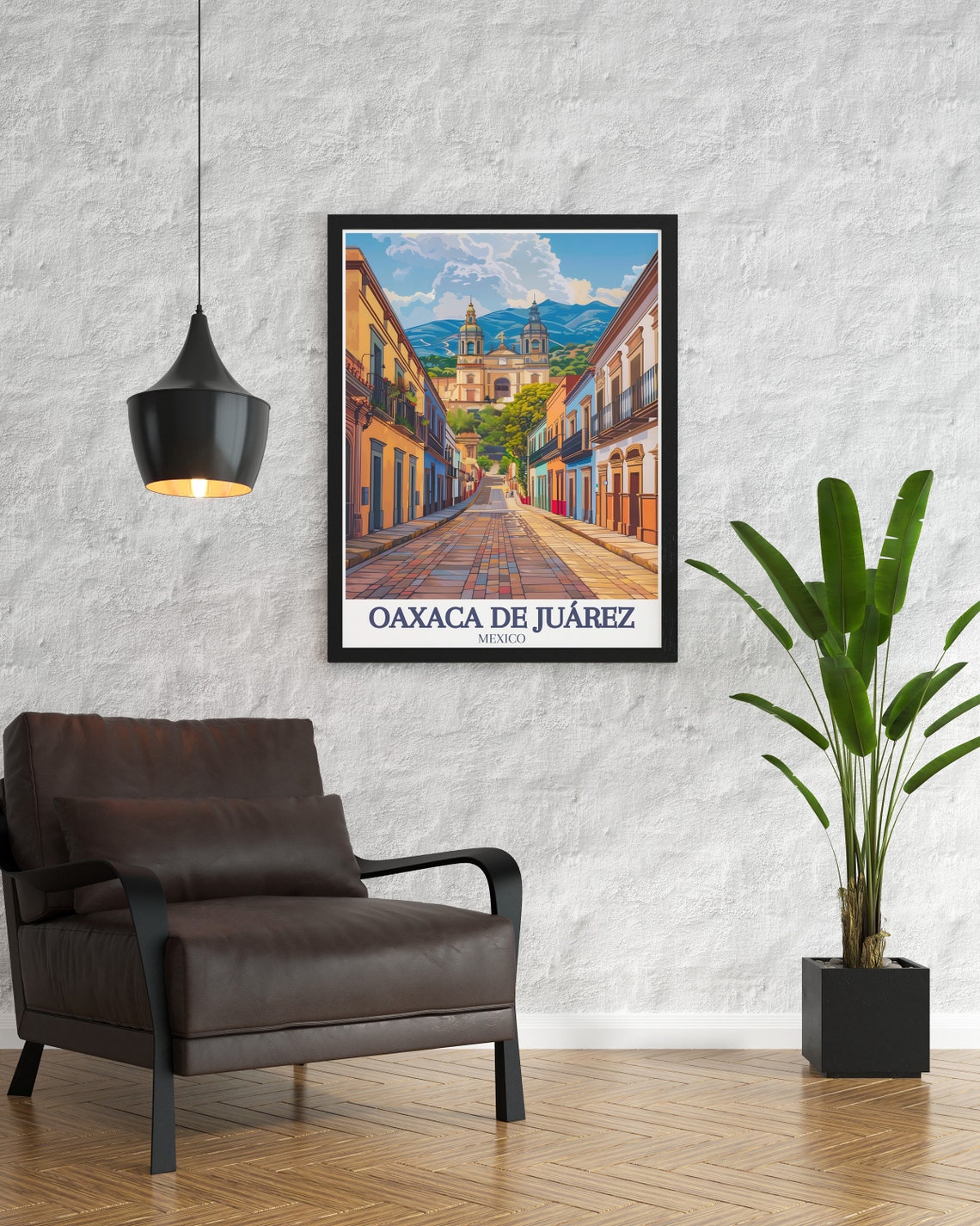 Oaxaca De Juárez Mexico Colorful Colonial Street Church View Poster - Image 3