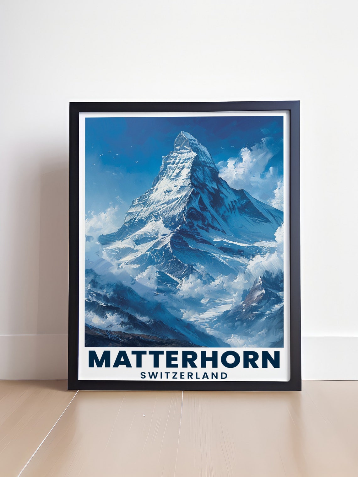 Matterhorn Switzerland Snowy Alpine Peak Painterly Blue Poster - Image 4