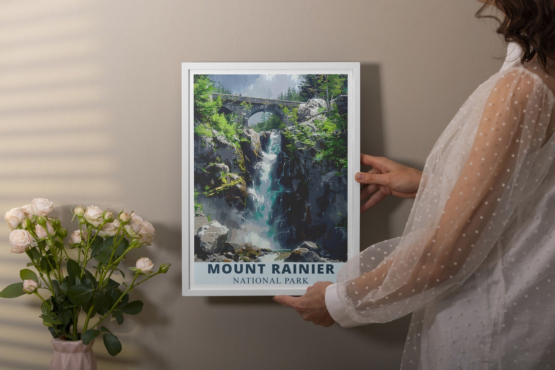 Mount Rainier National Park Christine Falls Waterfall Travel Poster - Image 3