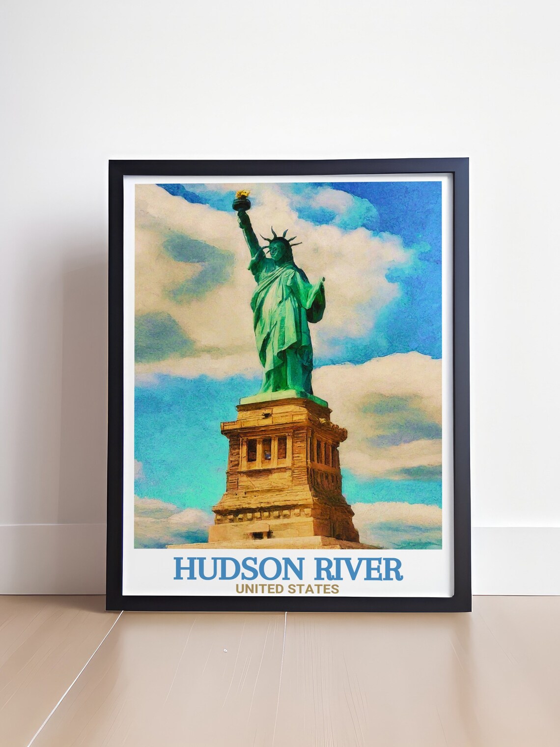 Statue of Liberty Watercolor Over the Hudson River Travel Poster - Image 4