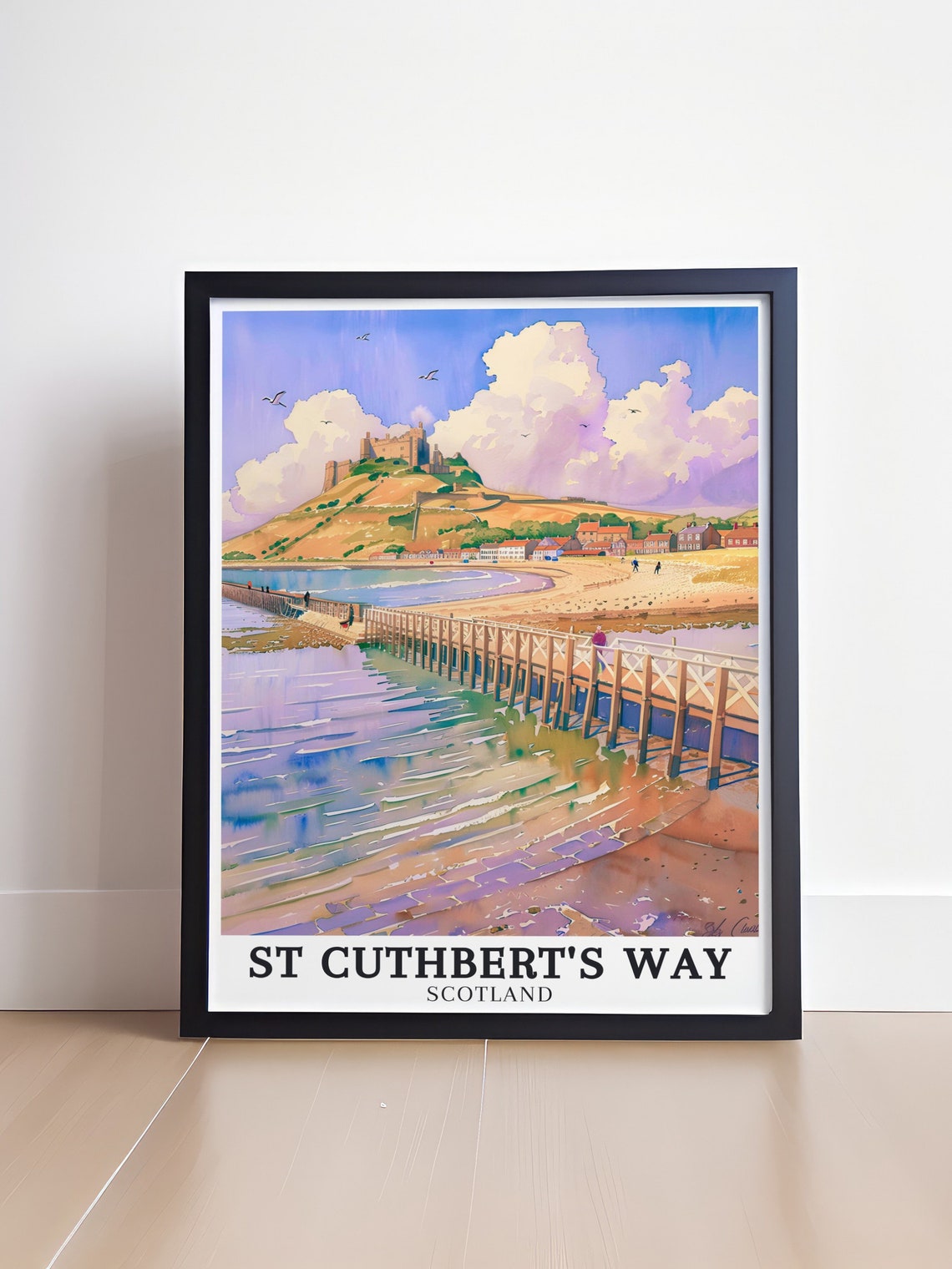 St Cuthbert's Way Lindisfarne Castle Causeway Watercolor Poster - Image 4