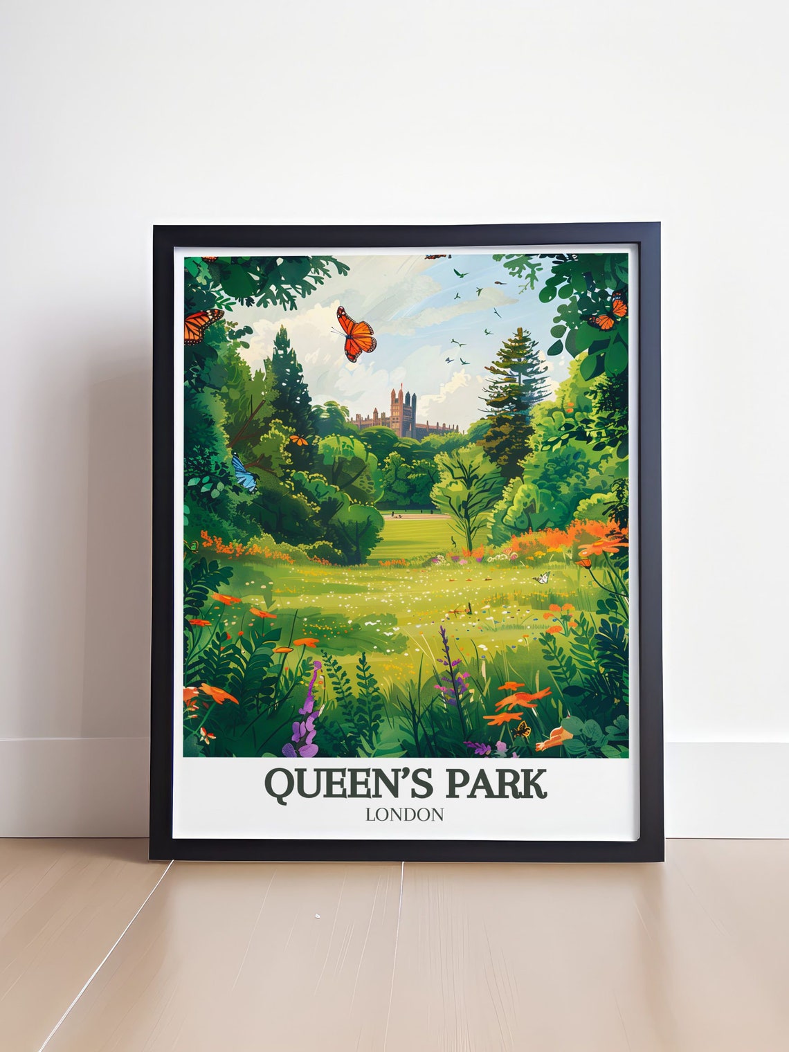 Queen's Park London Butterfly Garden Travel Poster Green Oasis - Image 4