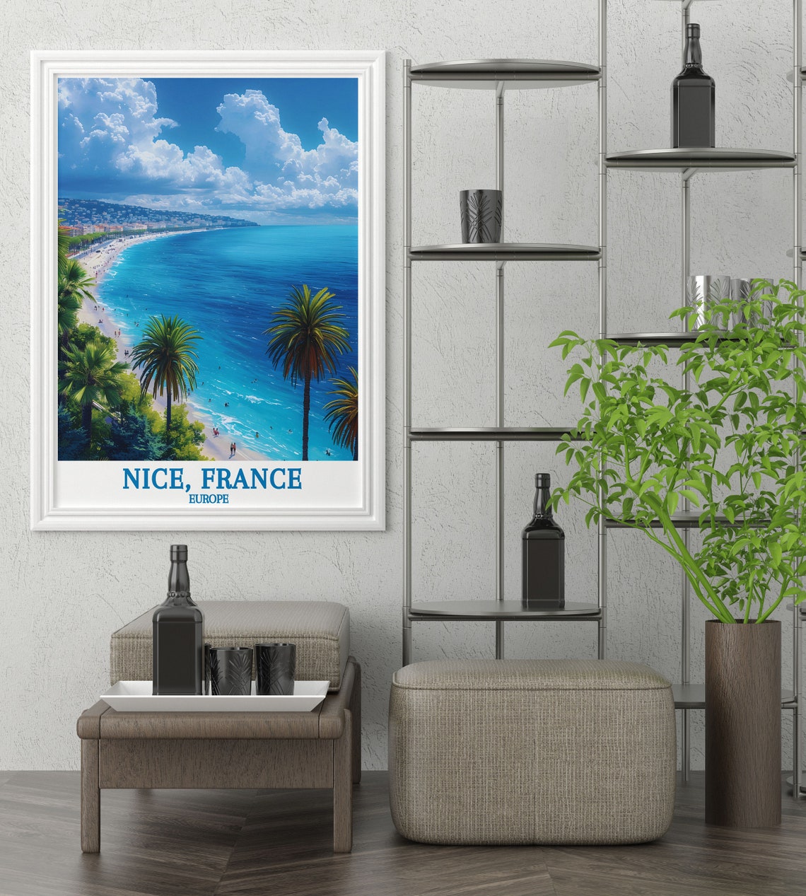 Nice French Riviera Turquoise Bay Beach Aerial View Travel Poster Art - Image 3