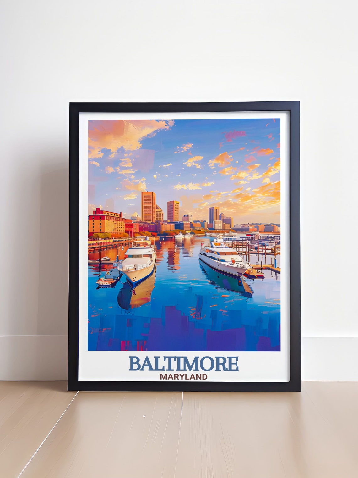 Baltimore Maryland Inner Harbor Yachts Sunset Skyline Travel Poster - Image 4