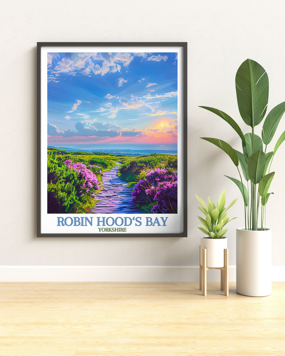 Robin Hoods Bay Heather Clifftop Trail Sunset Yorkshire Poster - Image 2