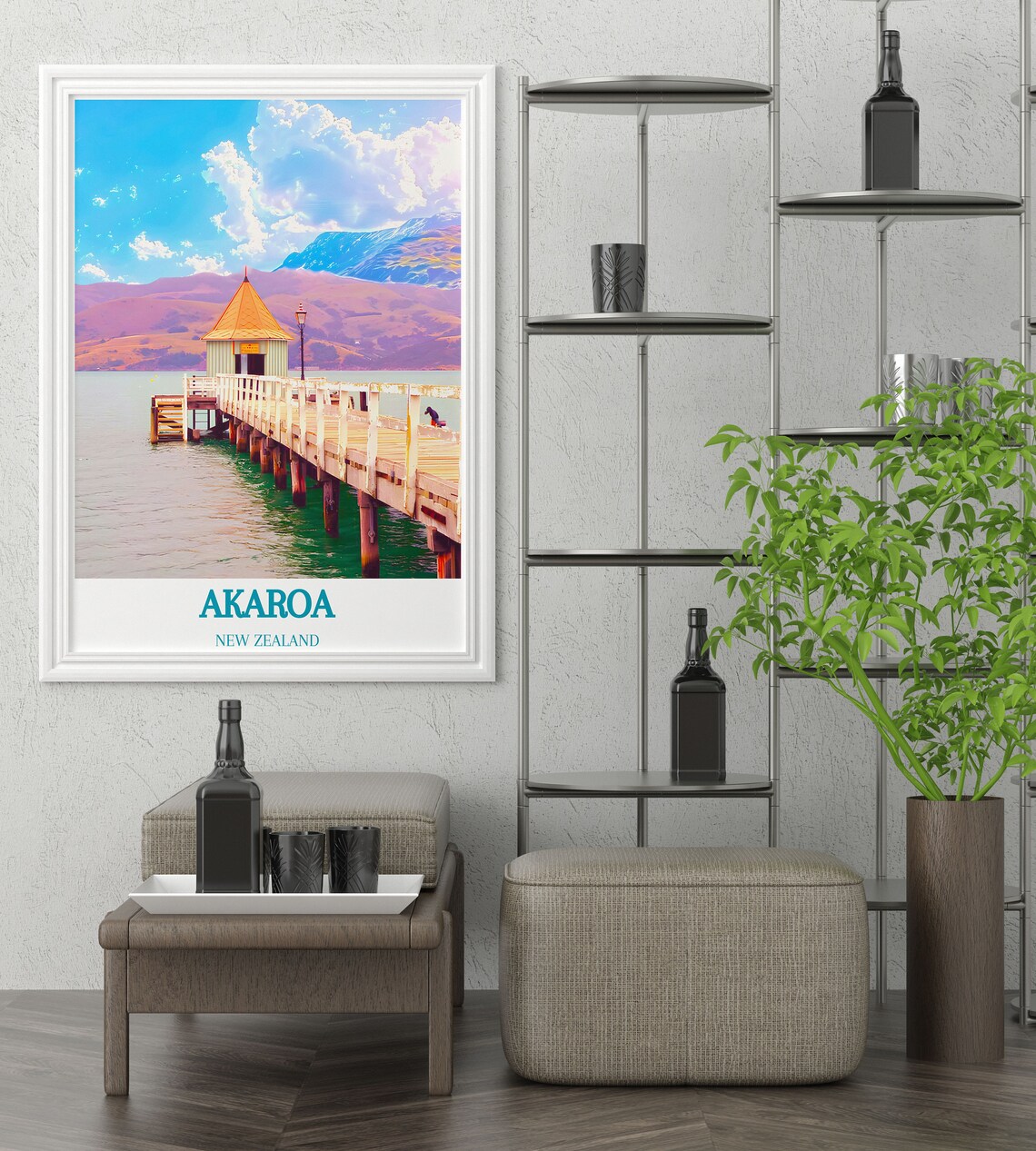 Akaroa New Zealand Harbour Pier Against The Purple Hills Poster - Image 2