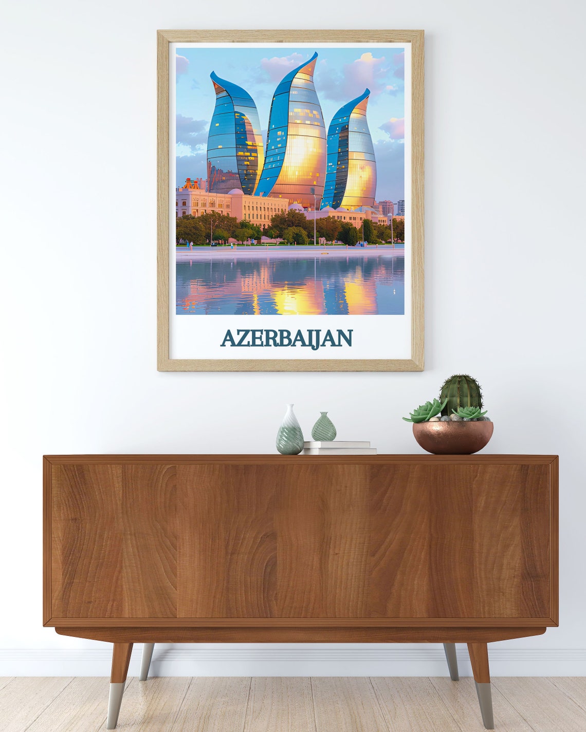 Azerbaijan Travel Poster Flame Towers Baku Poster Baku And Flame Towers Art Flame Towers And Baku Wall Art - Image 2