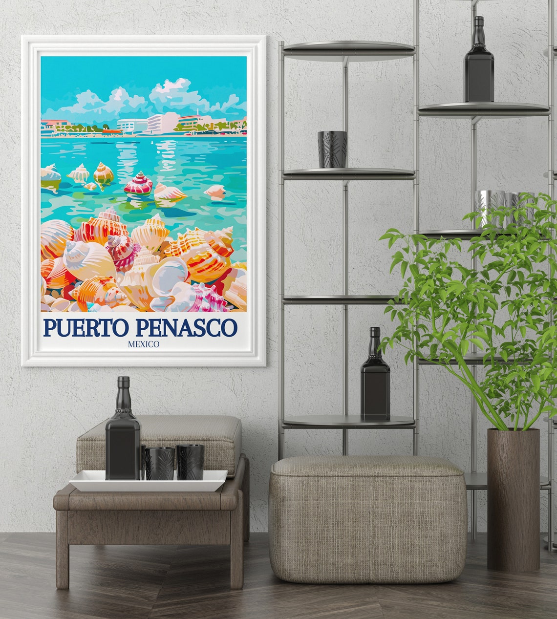 Colorful Puerto Penasco Mexico Seashell Beach Coastal Travel Poster - Image 2