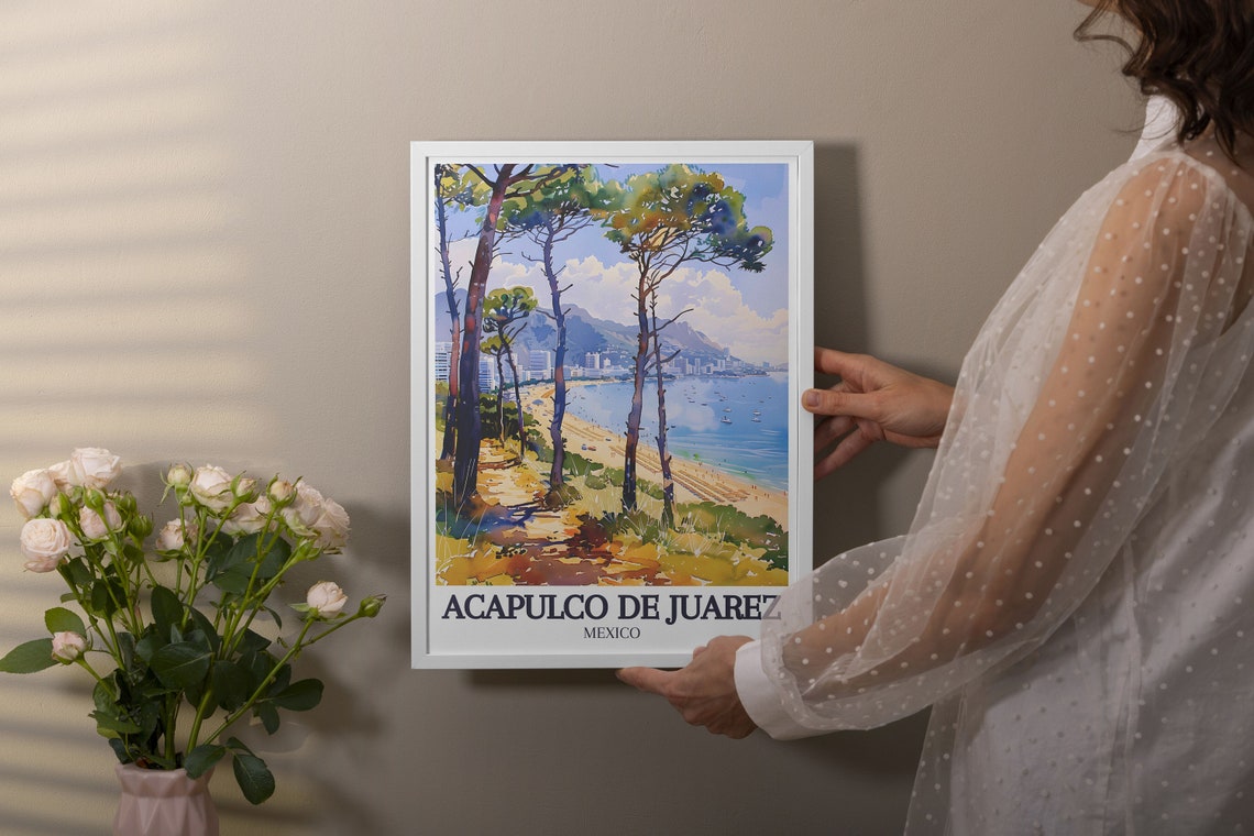 Acapulco de Juarez Mexico Beach Watercolor Travel Poster Art - Image 3