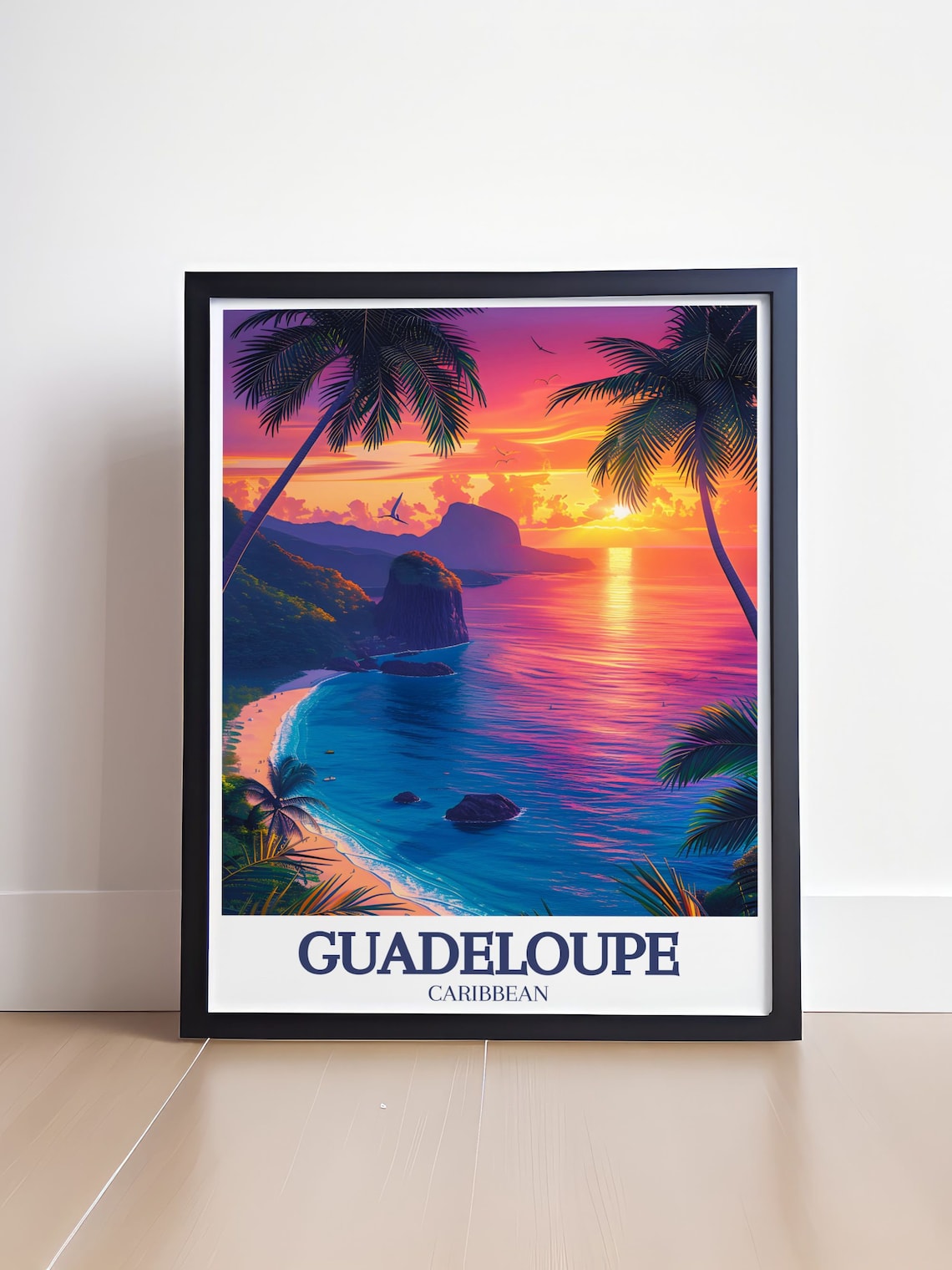Guadeloupe Caribbean Volcano Sunset Palm Beach Travel Poster - Image 4