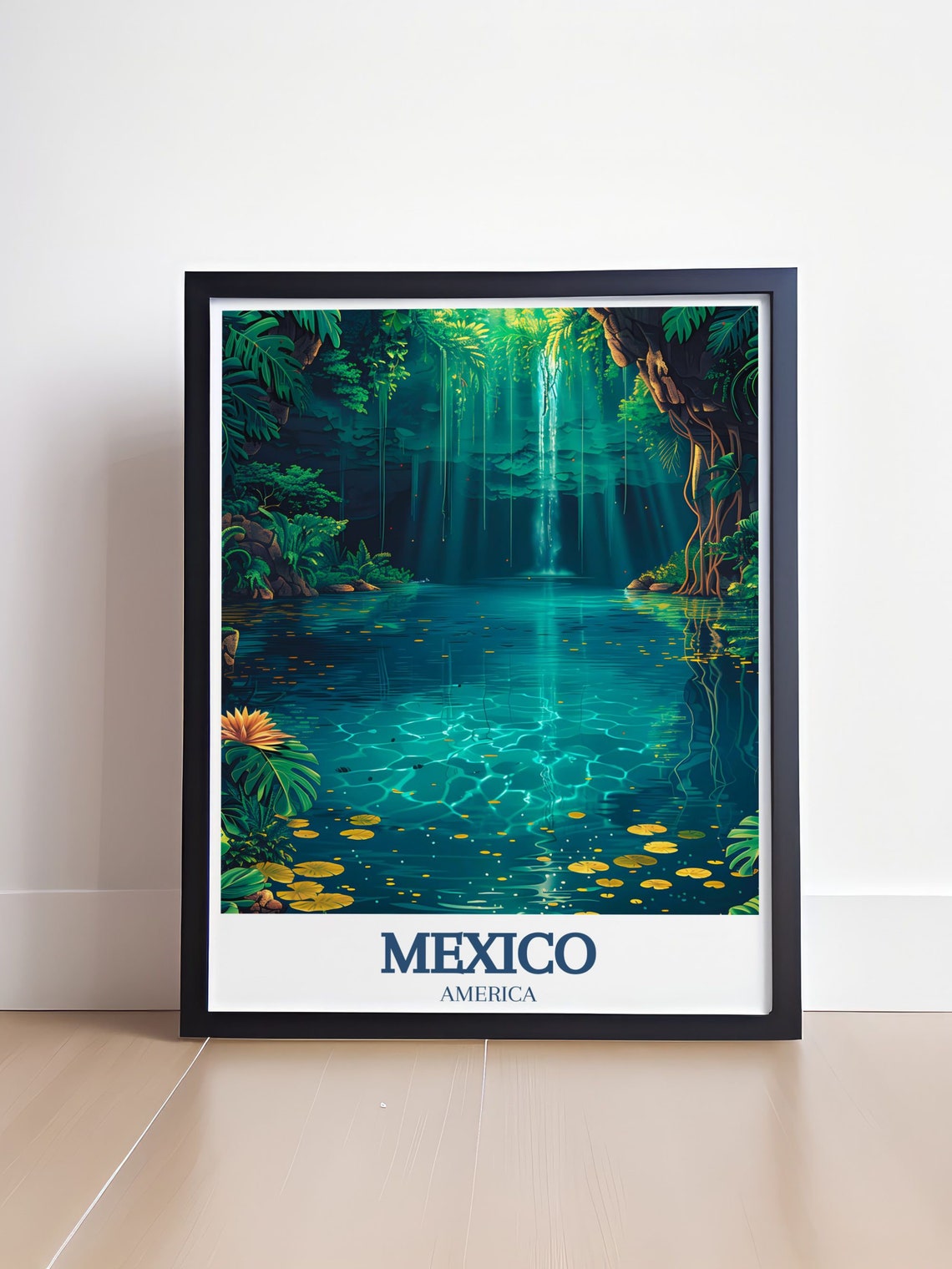 Emerald Cenote with Sunbeams and Water Lilies in Mexico Poster - Image 4