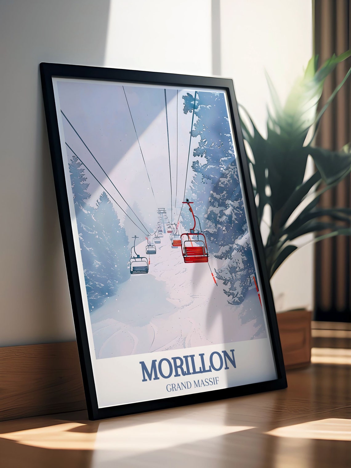 Morillon Ski Resort Travel Print French Alps Grand Massif Retro Ski Poster Morillon France Ski Resort Print French Alps Art - Image 2