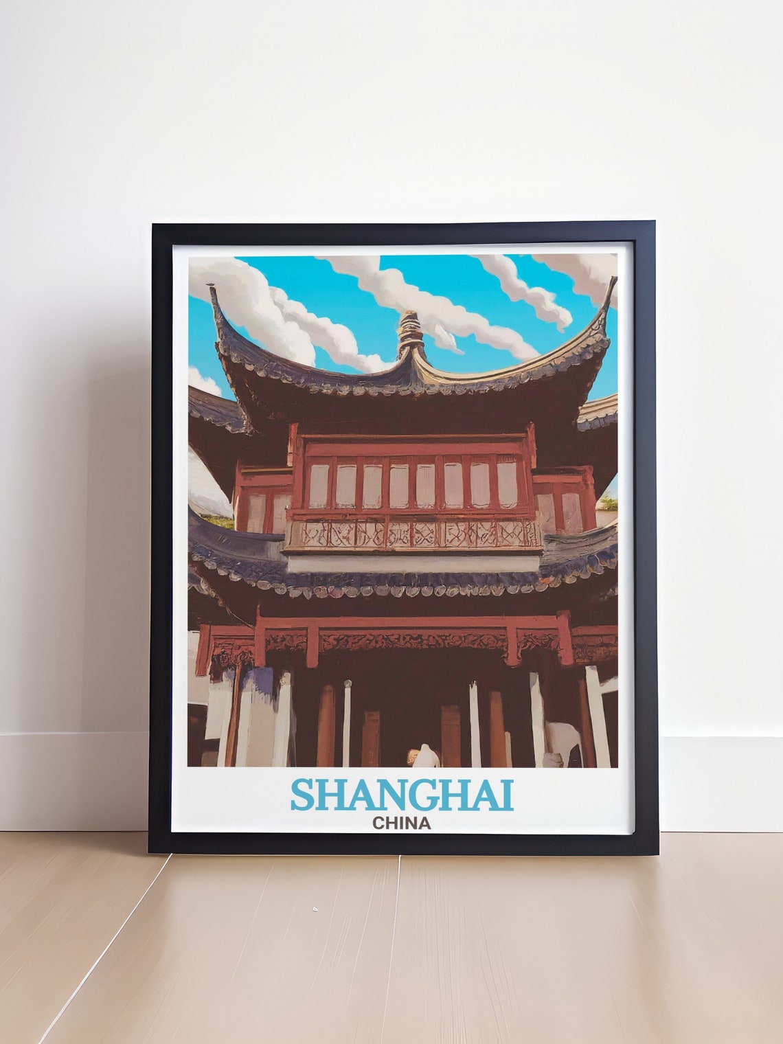 Shanghai China Yu Garden Classical Pavilion Watercolor Art Poster - Image 4
