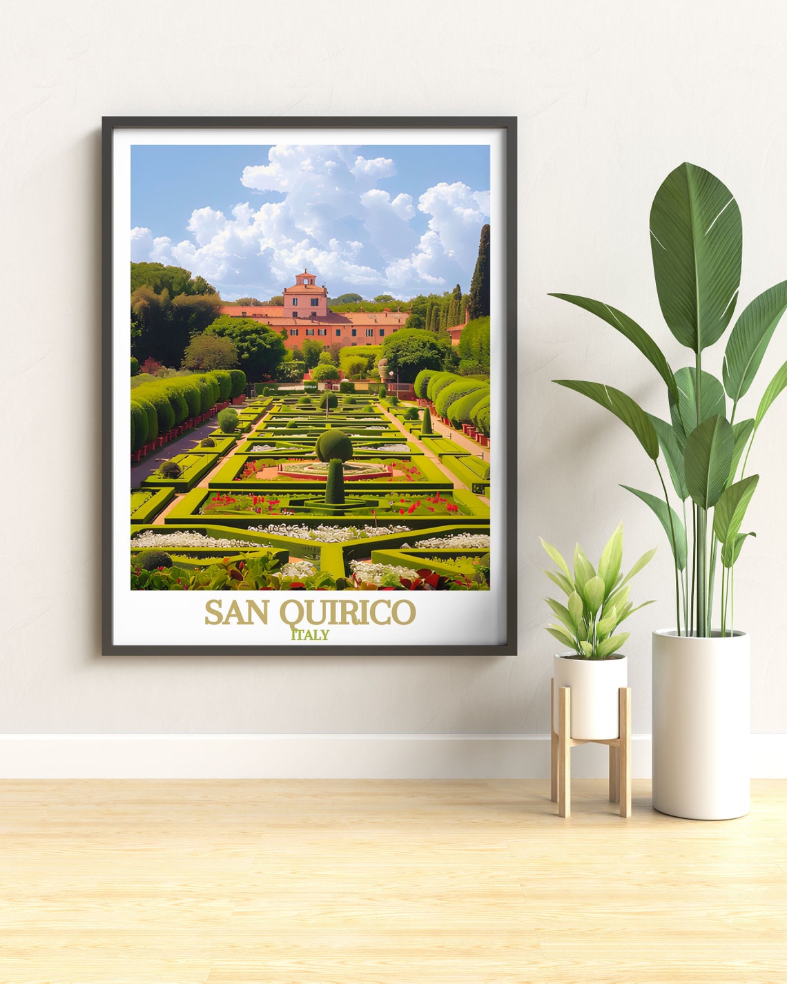 San Quirico d'Orcia Formal Garden Hedge Maze Italy Travel Poster - Image 2