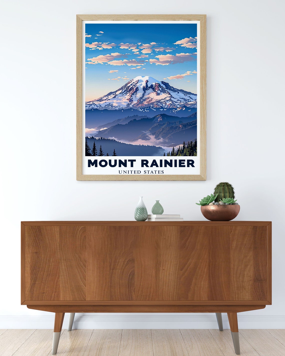 Mount Rainier Snowcapped Peak Beneath a Soft Cloudy Sky Poster - Image 2