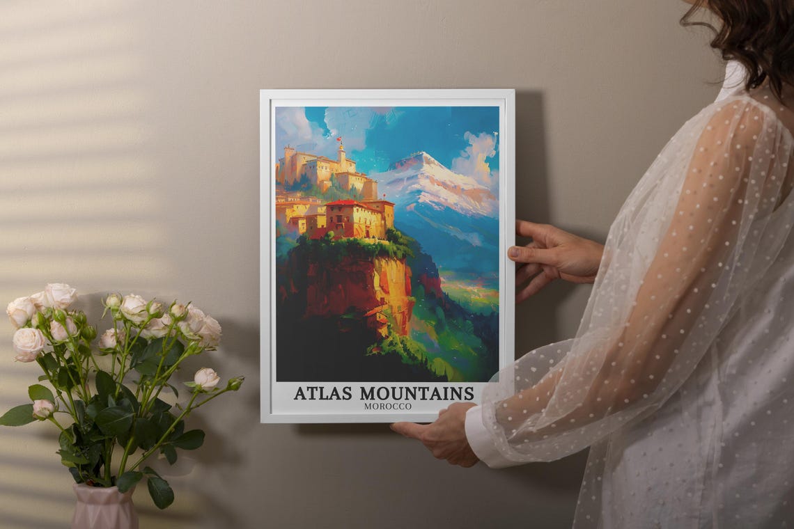 Atlas Mountains Morocco Berber Cliff Village and Snow Peak Poster - Image 4