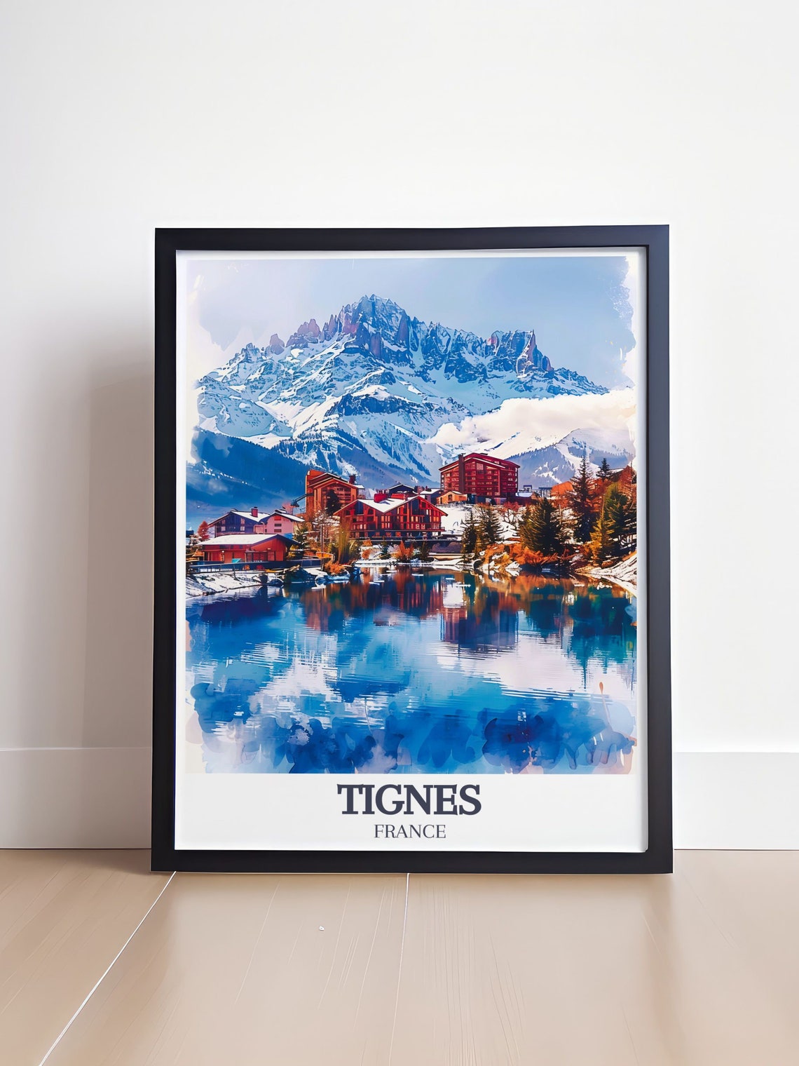 Tignes Alpine Village Reflected in Lake Beneath Snowy Peaks Poster - Image 4