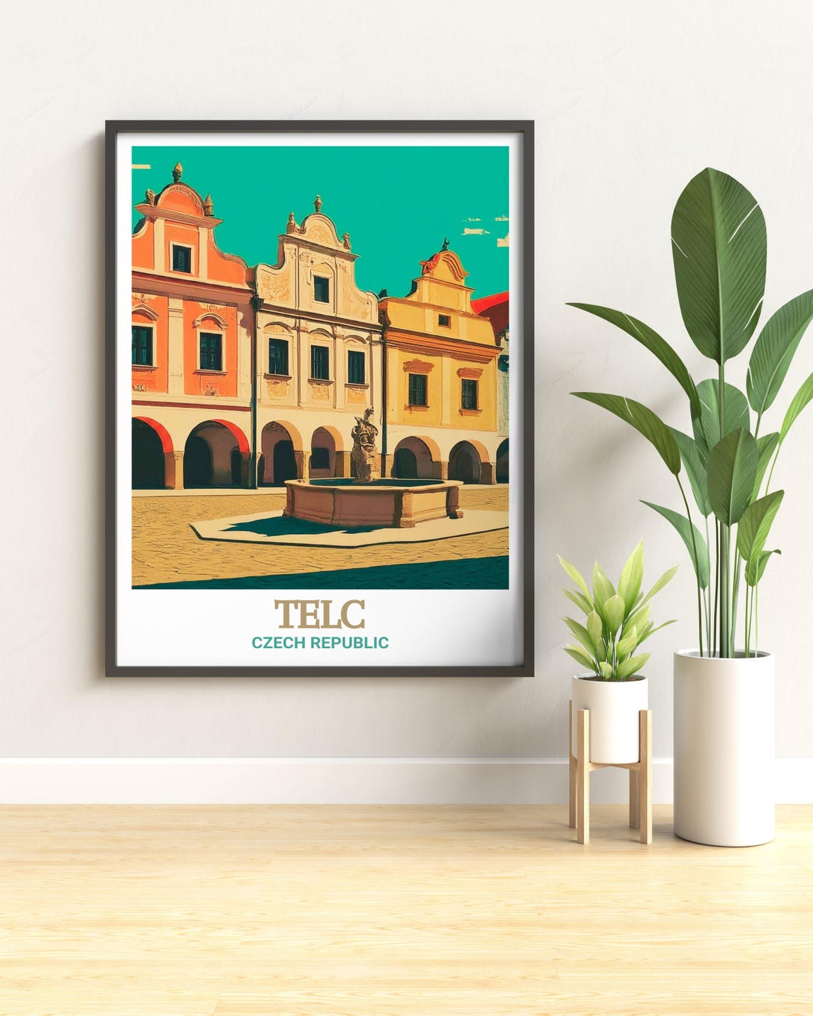 Telc Czech Republic Historic Old Town Square Fountain Travel Poster - Image 3