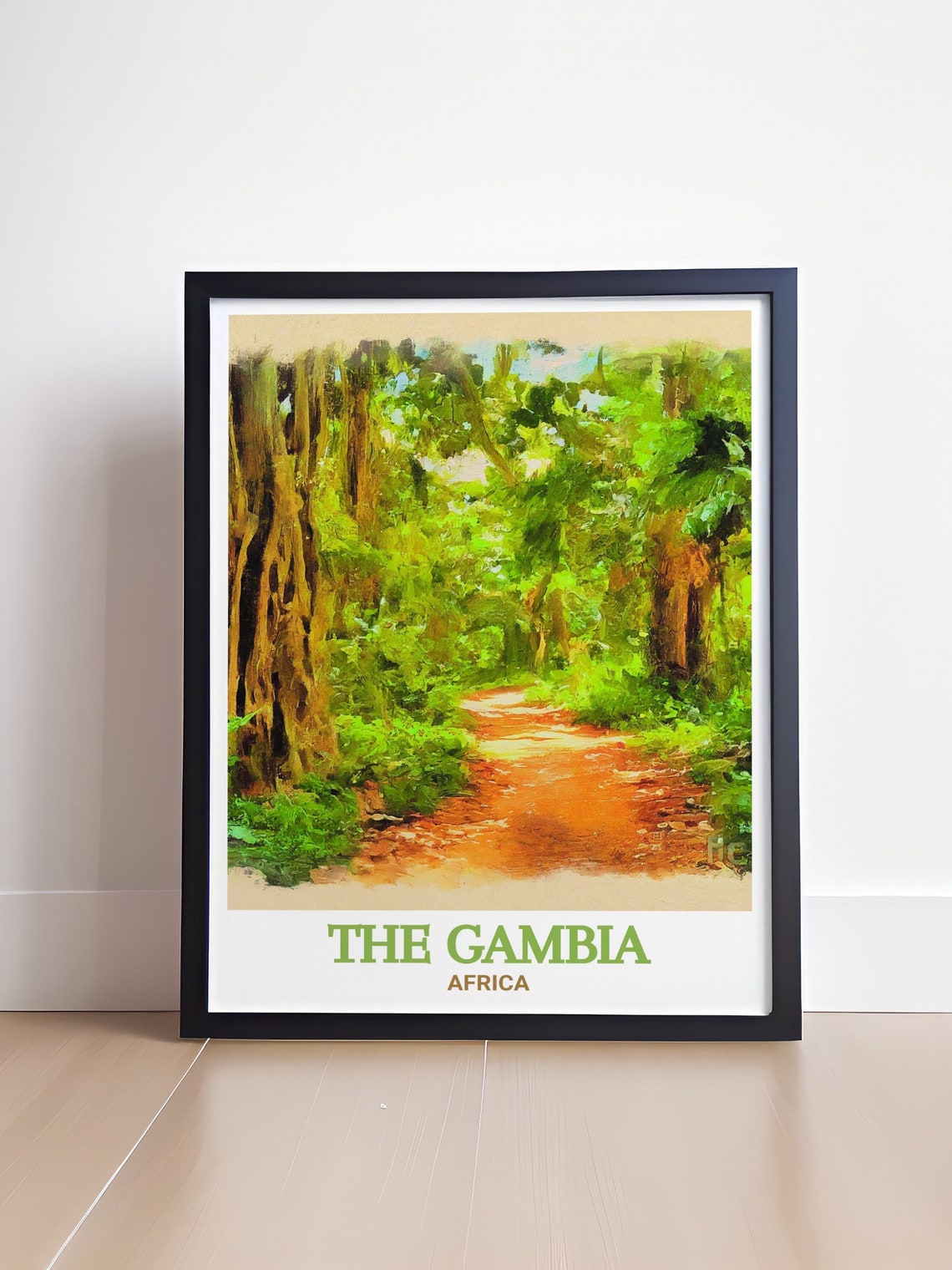 The Gambia Africa Lush Forest Path Watercolor Travel Art Poster - Image 4