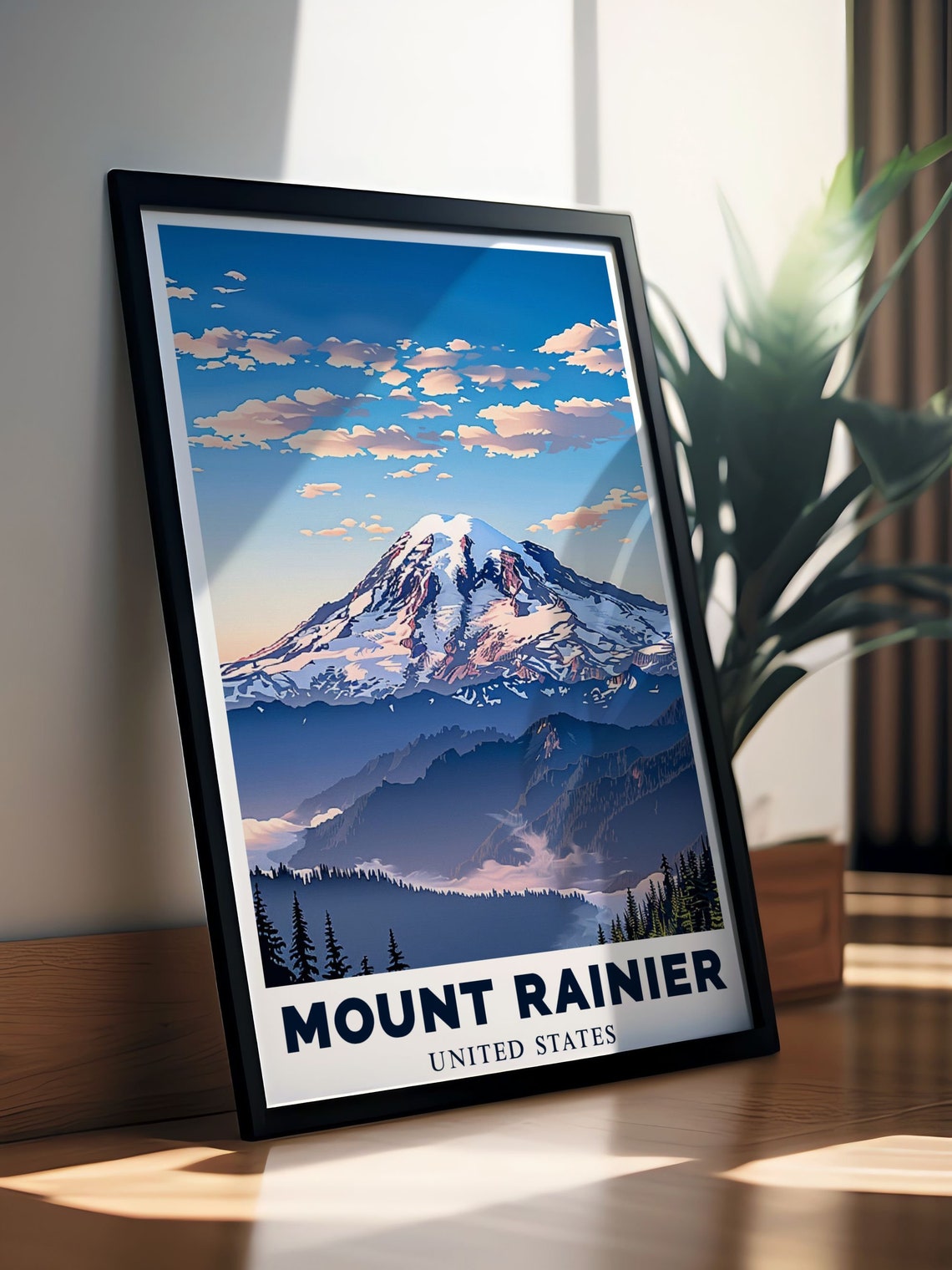 Mount Rainier Snowcapped Peak Beneath a Soft Cloudy Sky Poster - Image 3