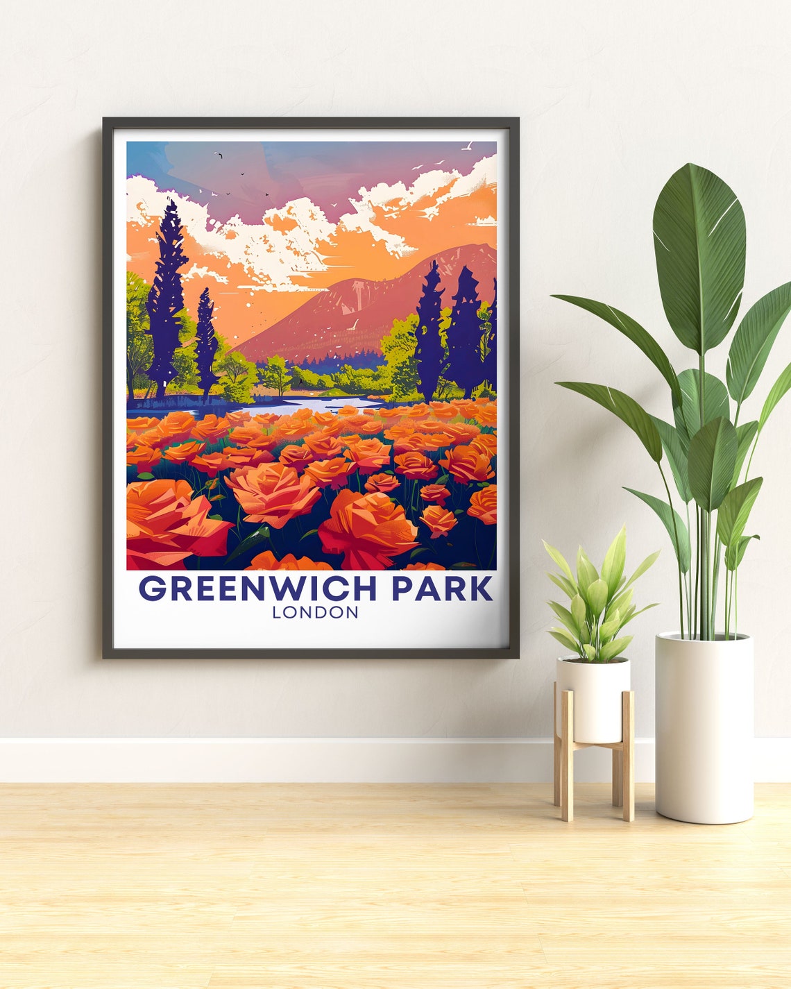 Greenwich Park London Rose Garden Sunset Flower Travel Poster - Image 3