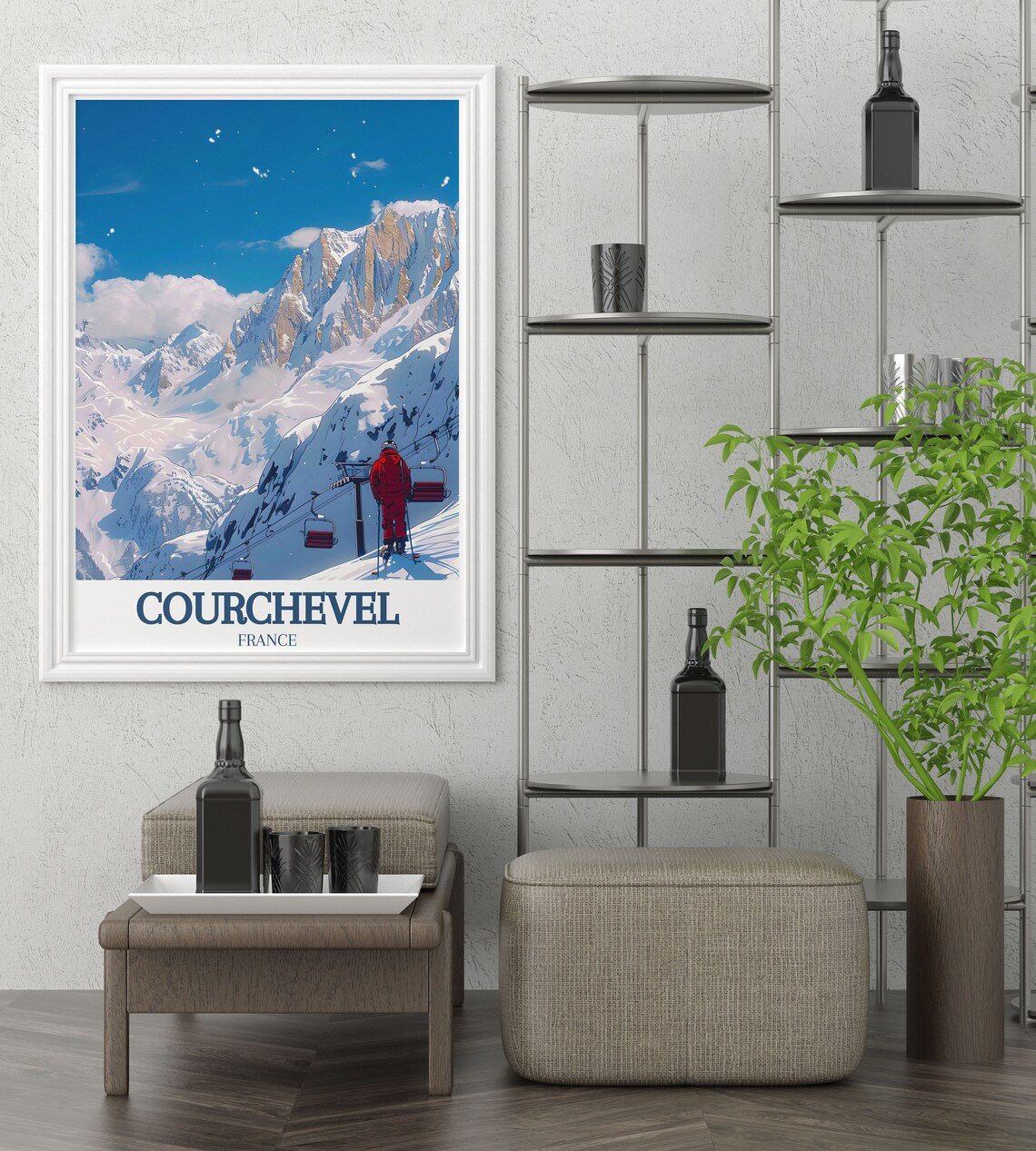 Courchevel France Chairlift Ski Resort Alpine Peaks Travel Poster - Image 2