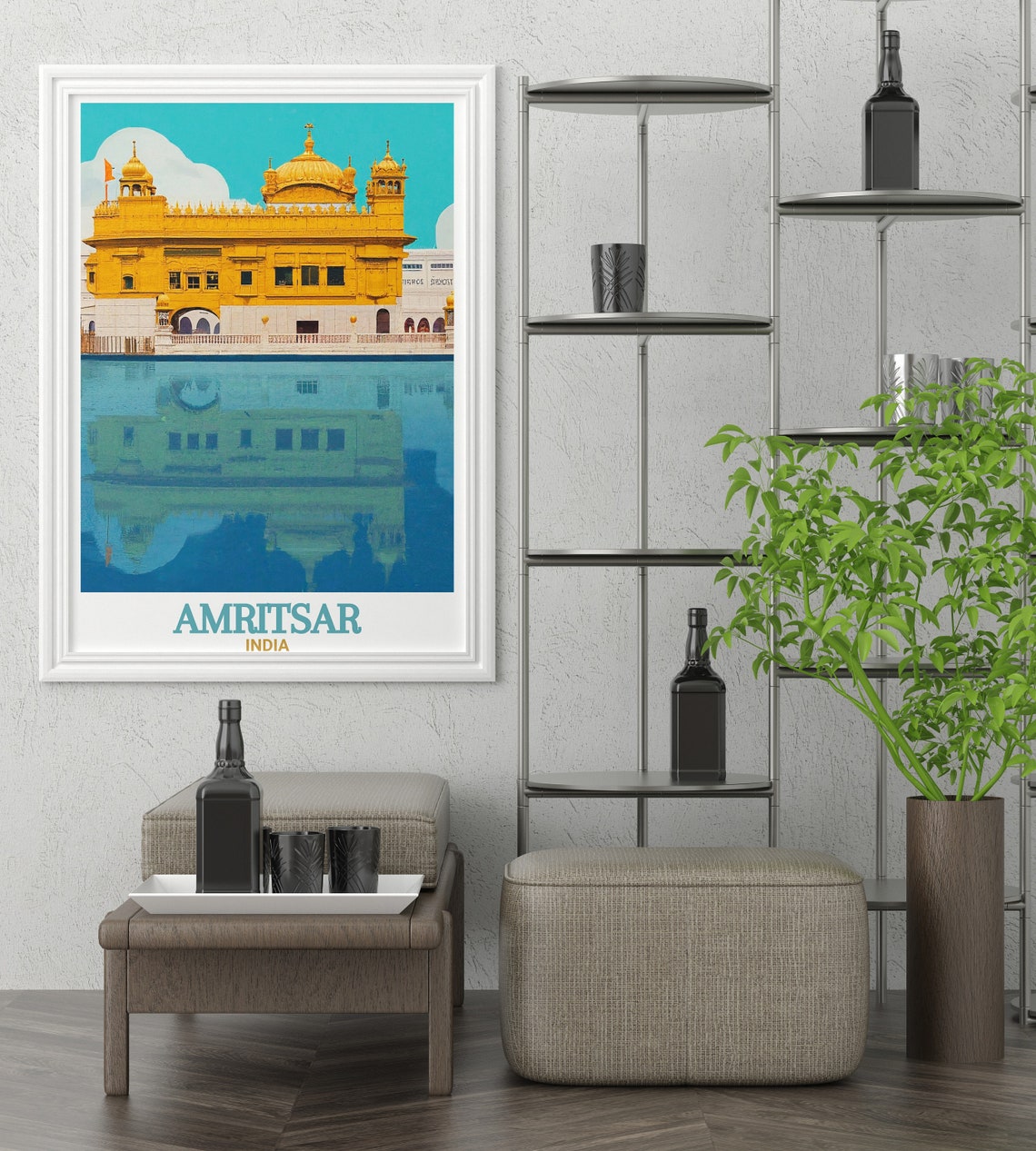 Amritsar India Golden Temple Reflection Vintage Travel Poster - Image 3