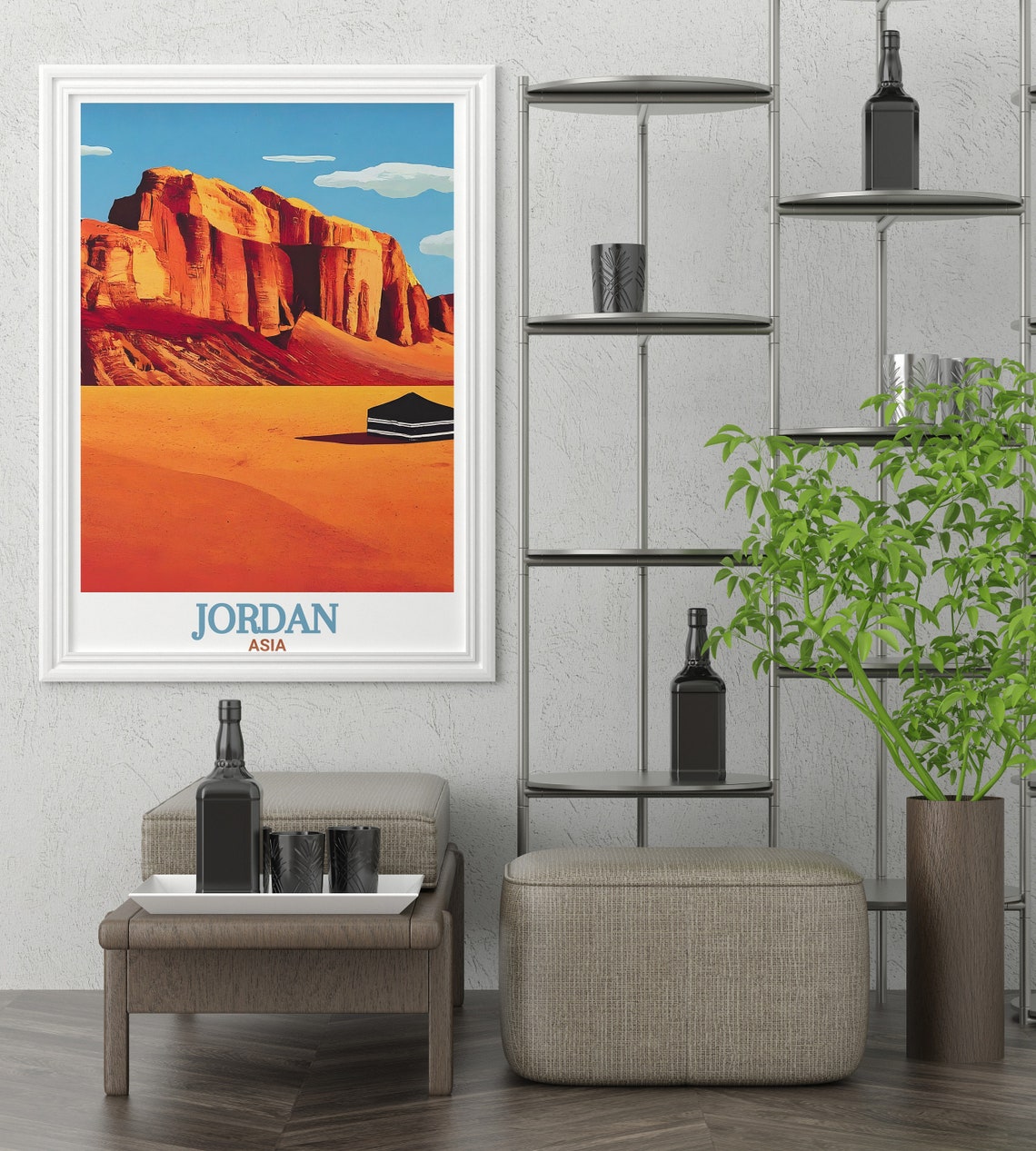 Jordan Wadi Rum Desert Red Cliffs Bedouin Tent Travel Poster - Image 3