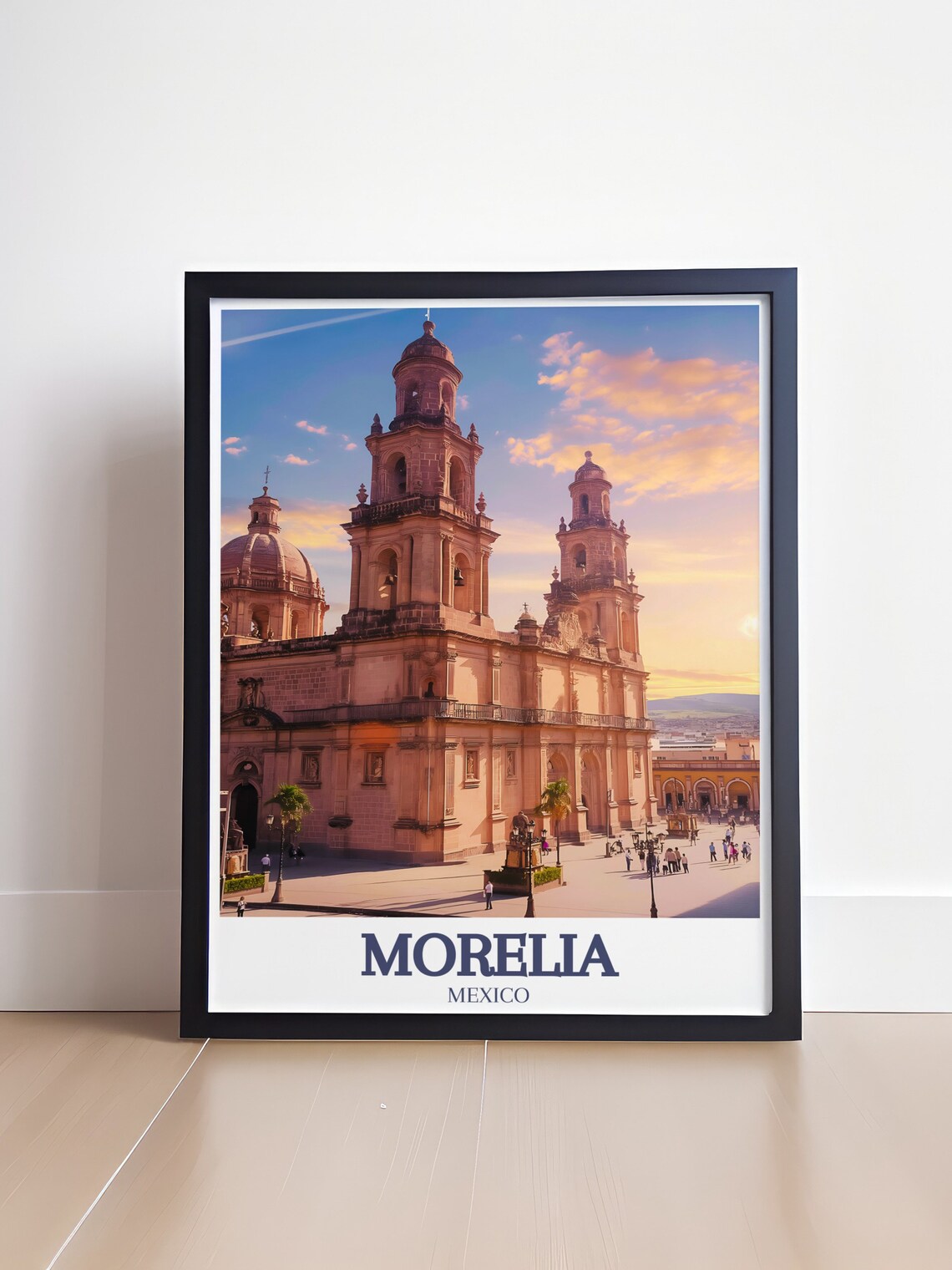 Morelia Mexico Cathedral Pink Stone Plaza Sunset Travel Poster - Image 4