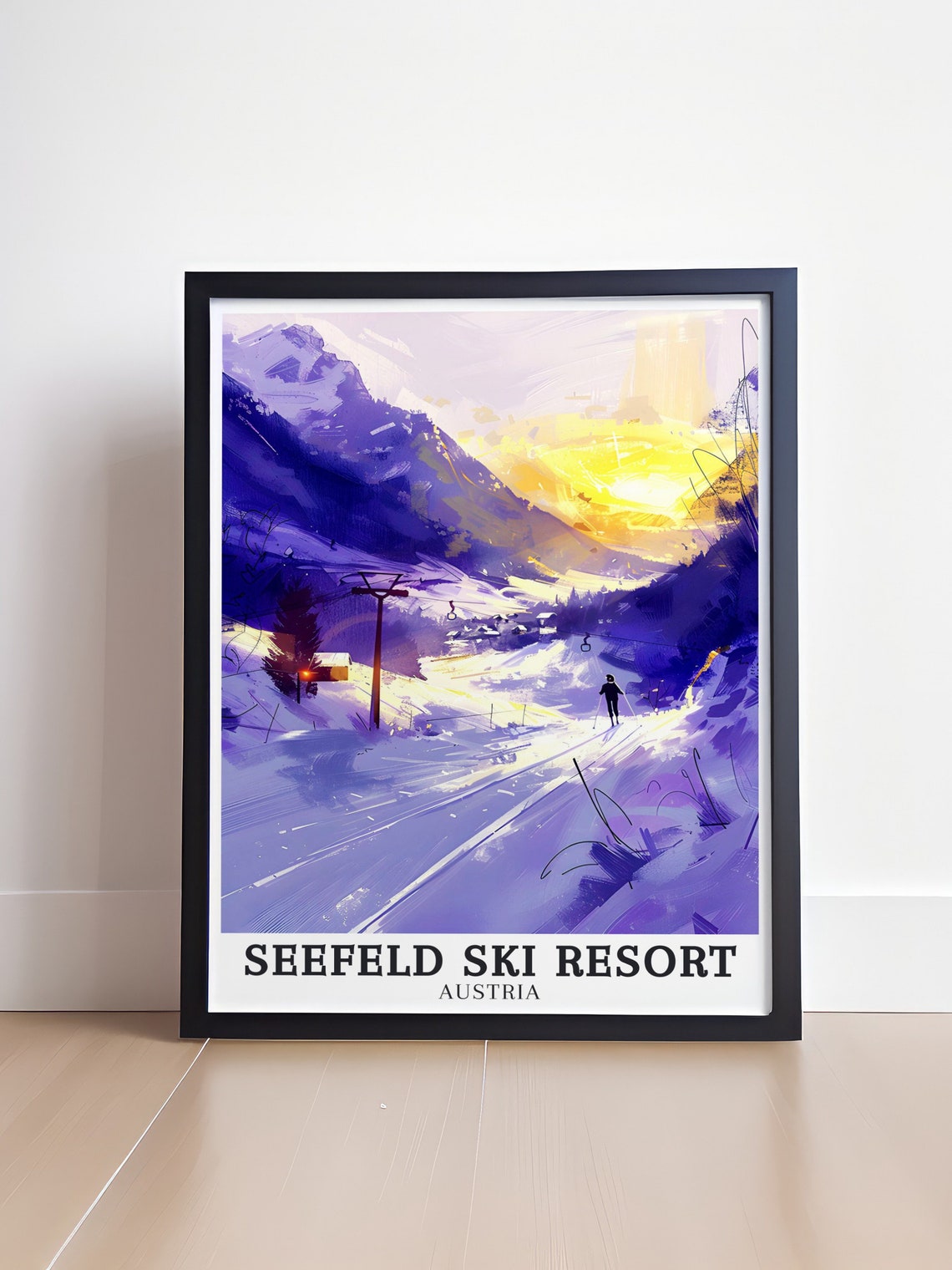 Seefeld Ski Resort Austria Sunset Purple Slopes Gondola Poster - Image 4