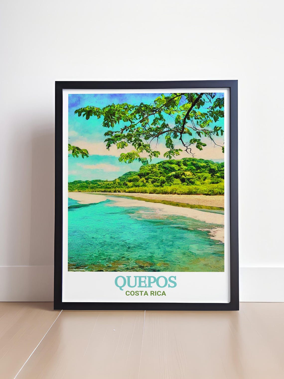Quepos Costa Rica Turquoise Beach Jungle Fringe Travel Poster - Image 4