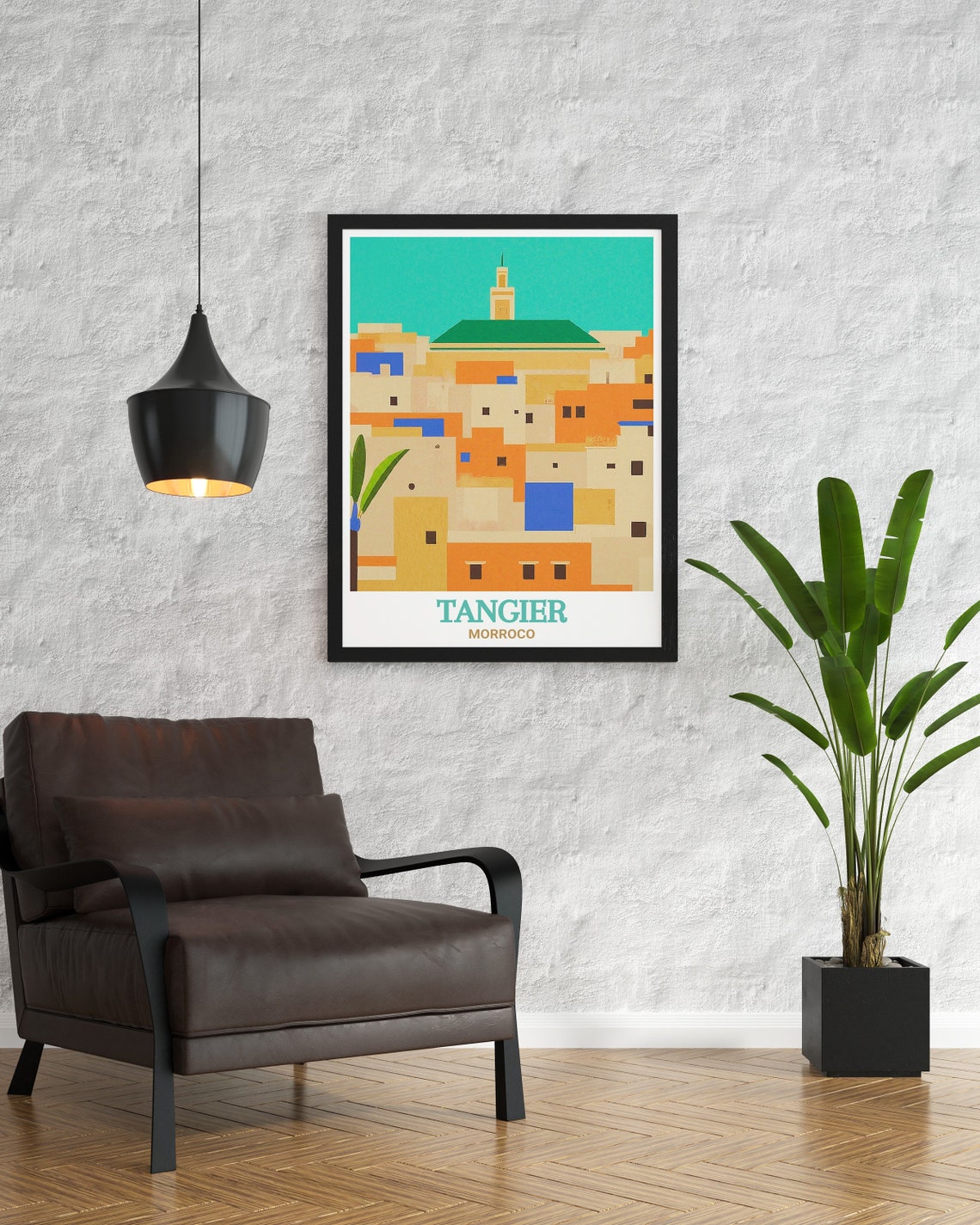 Tangier Morocco Medina Minaret Geometric Vintage Style Travel Poster - Image 3