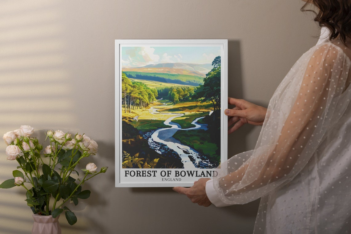 Forest Of Bowland Winding River Valley Pine England Travel Poster - Image 2