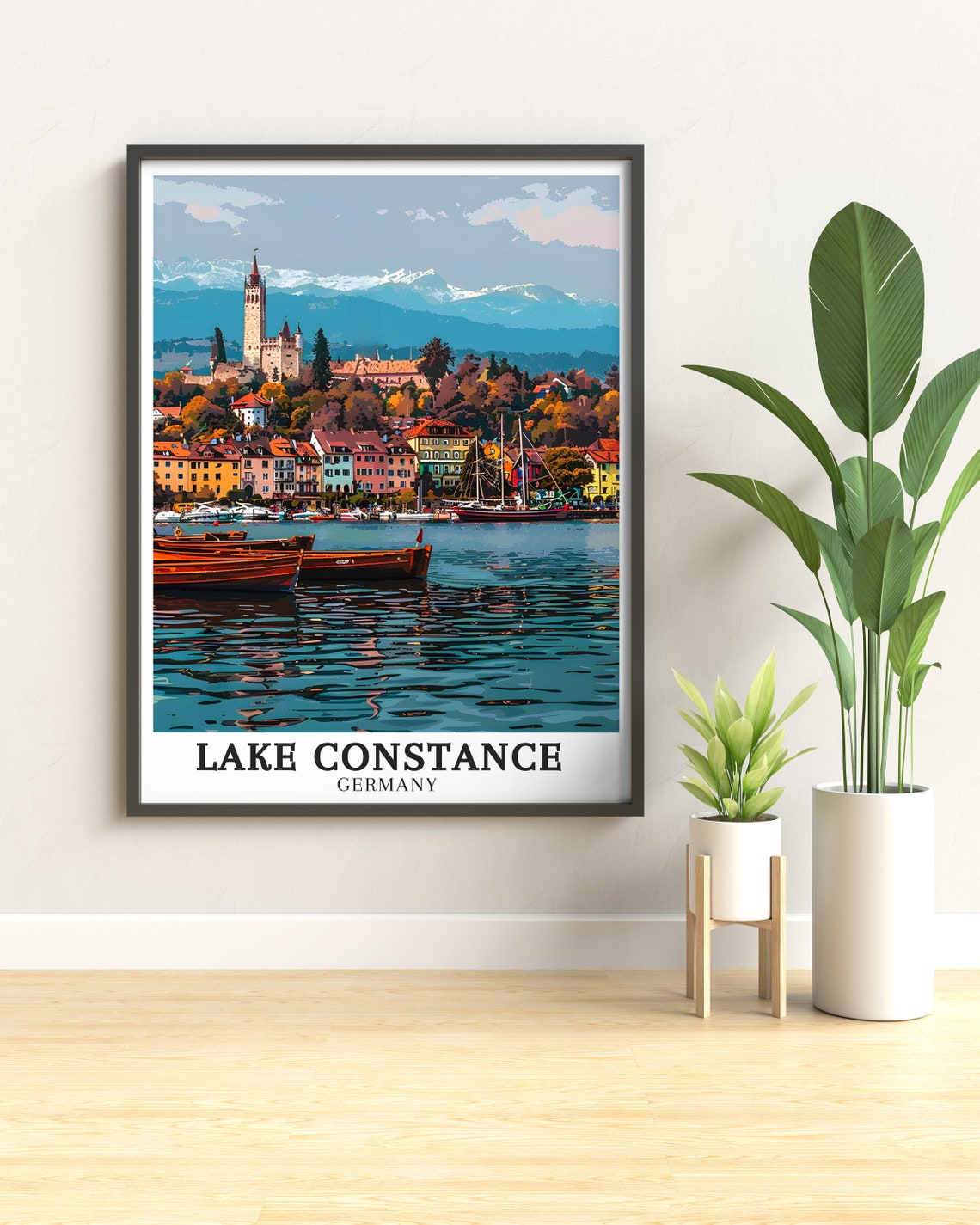 Lake Constance Harbor Boats Alps Town Germany Travel Art Poster - Image 3