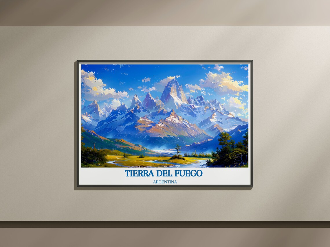 Tierra del Fuego Argentina Snowy Peaks Over Valley Lake Poster