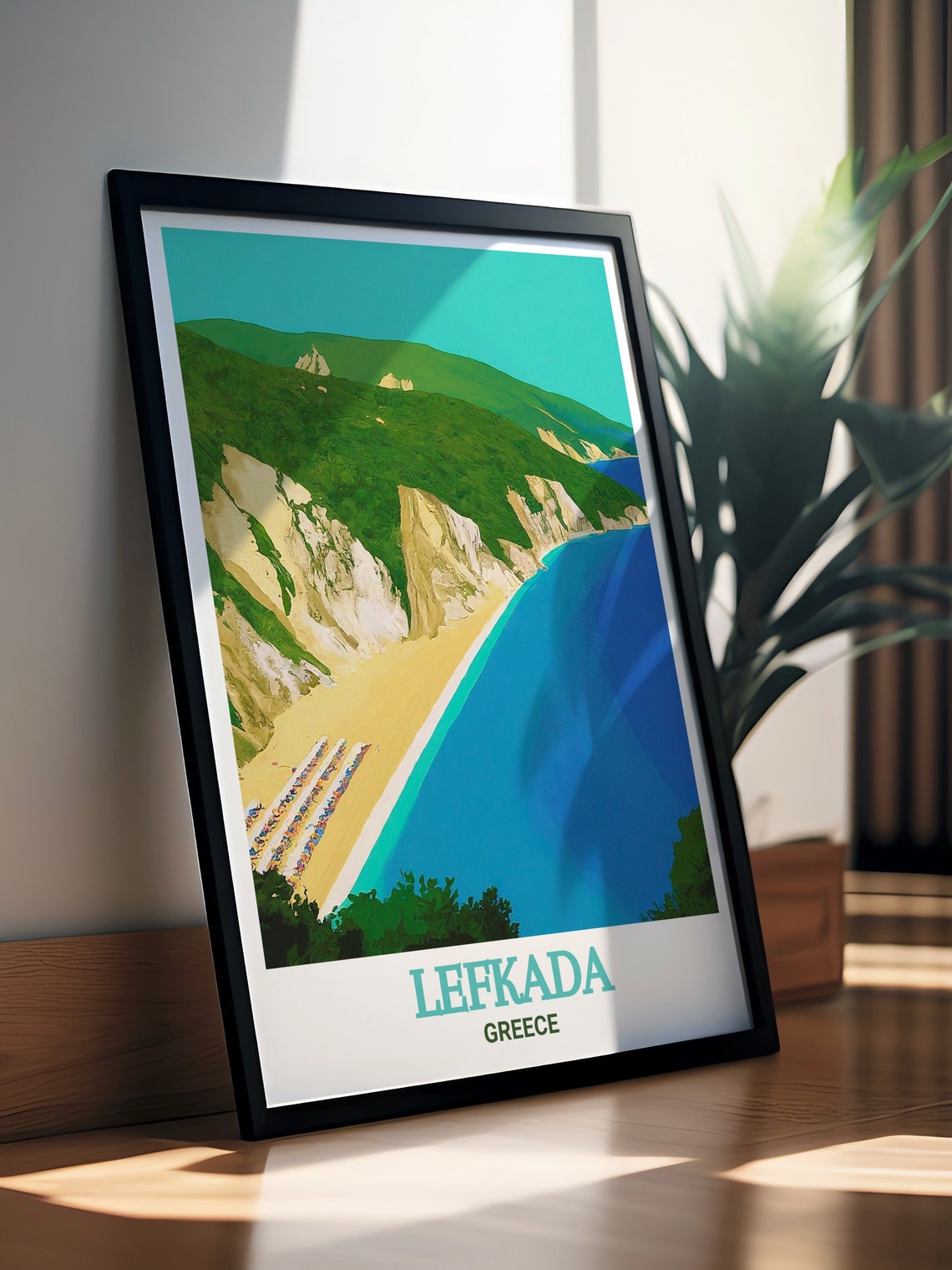 Lefkada Egremni Beach White Cliffs Aerial Greece Travel Poster - Image 3