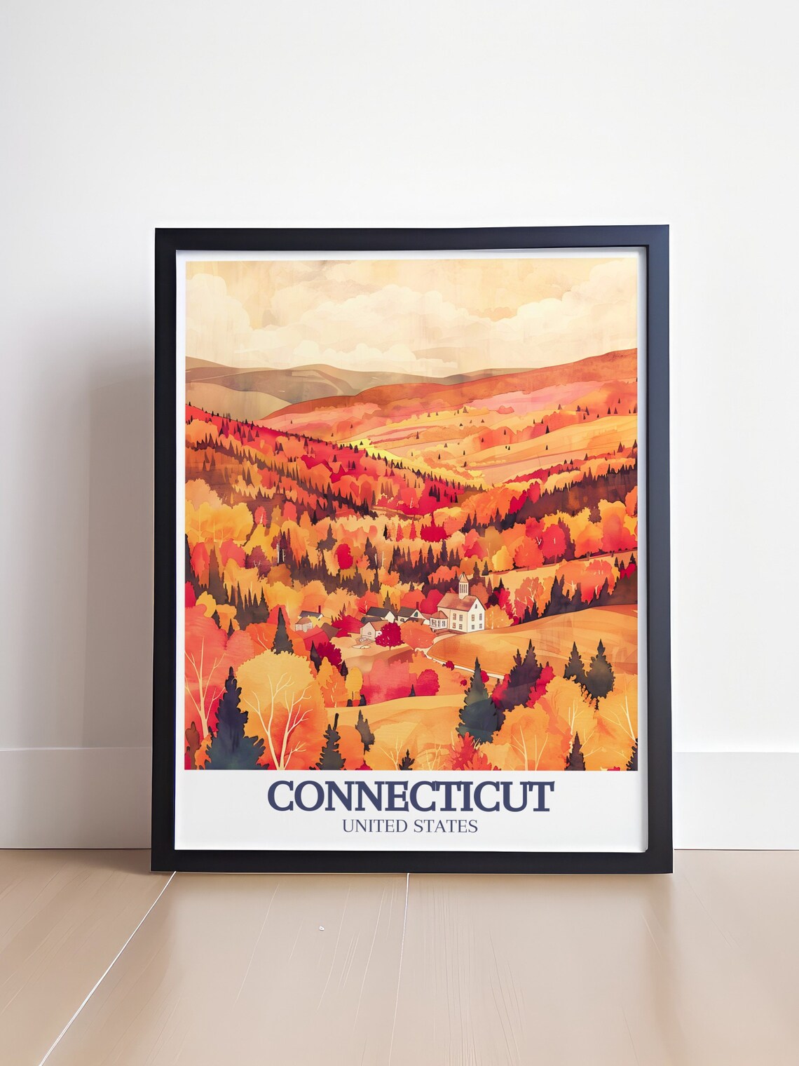Connecticut Litchfield Hills Autumn Foliage Village Travel Poster - Image 4