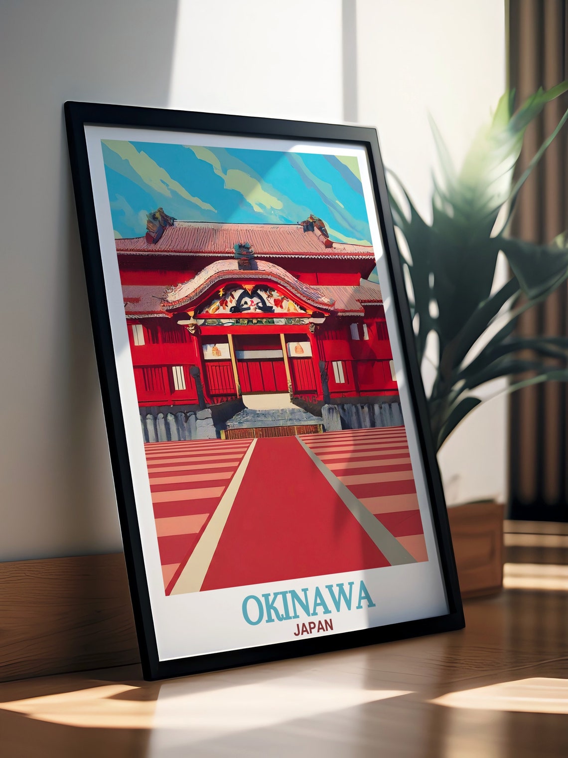 Okinawa Japan Shuri Castle Red Gates in Bold Symmetrical Design Poster - Image 3