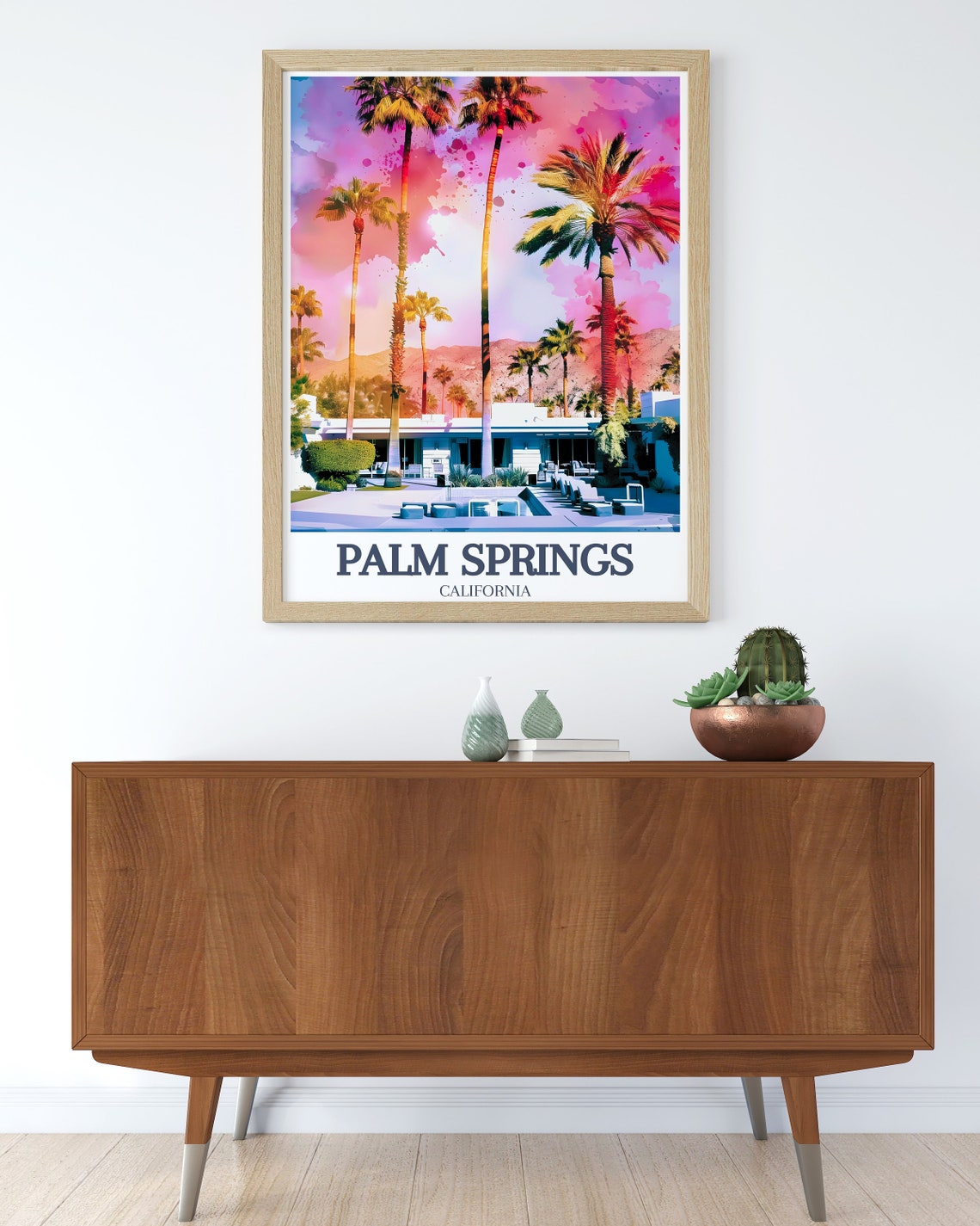 Palm Springs California Watercolor Palms And Sparkling Pool Poster - Image 2