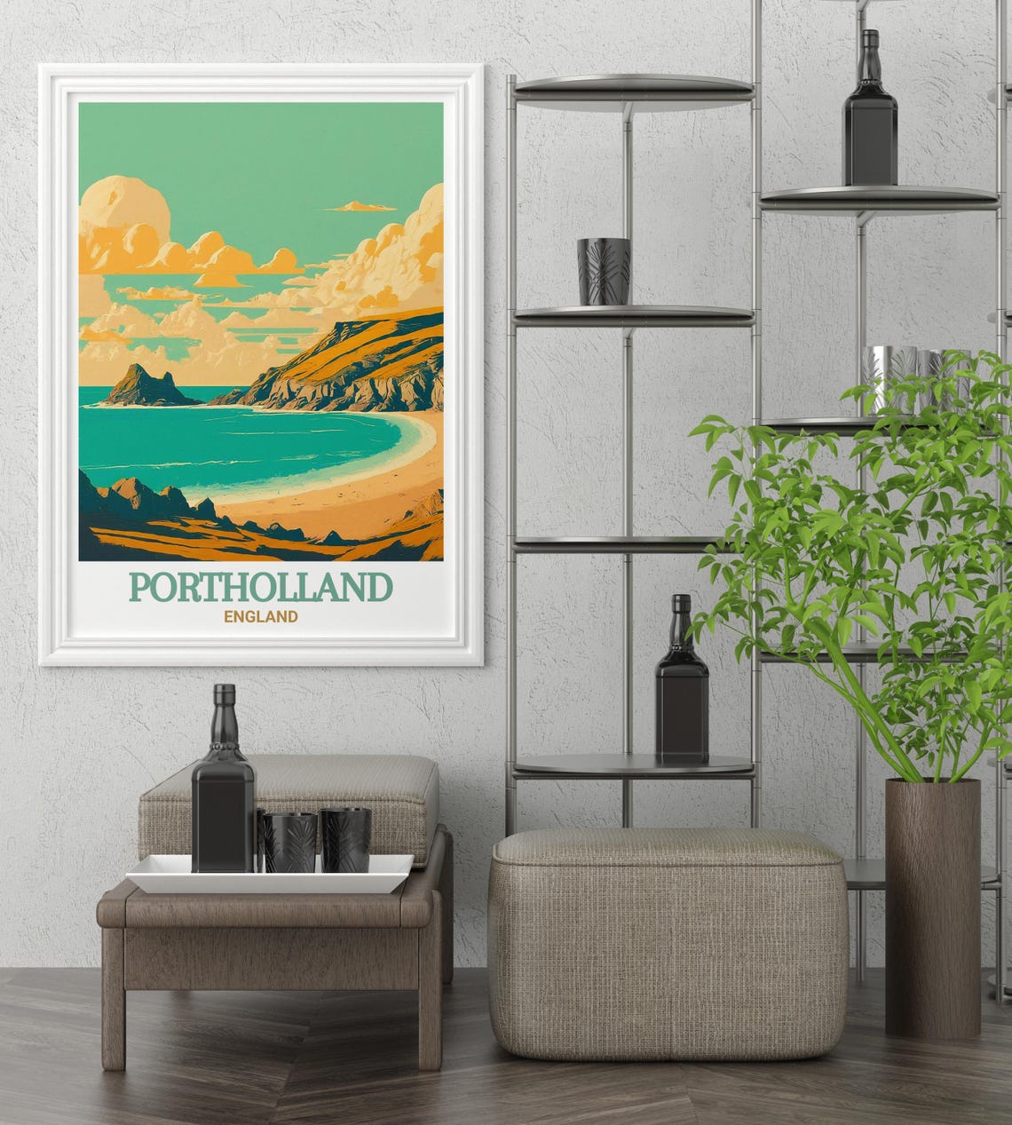 Portholland England Poster with Rocky Cove and Island Sunset - Image 3