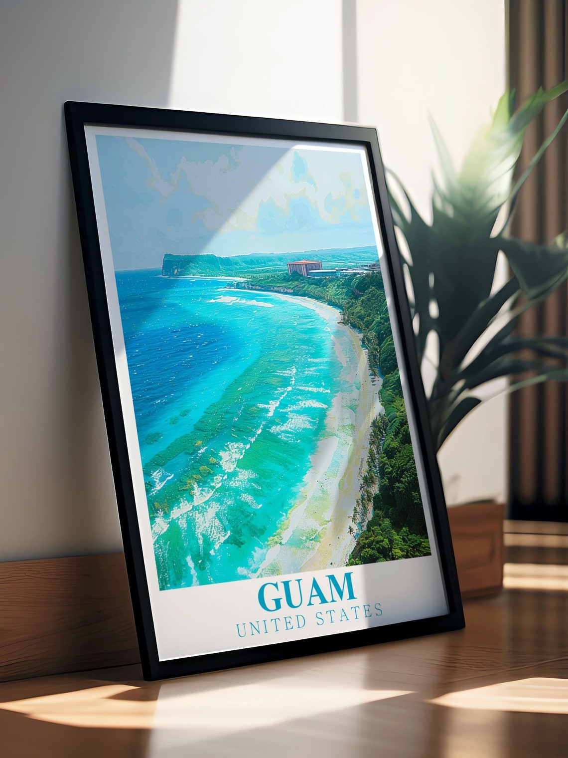 Guam Aerial Turquoise Beach and Coastal Cliffs Travel Poster - Image 3