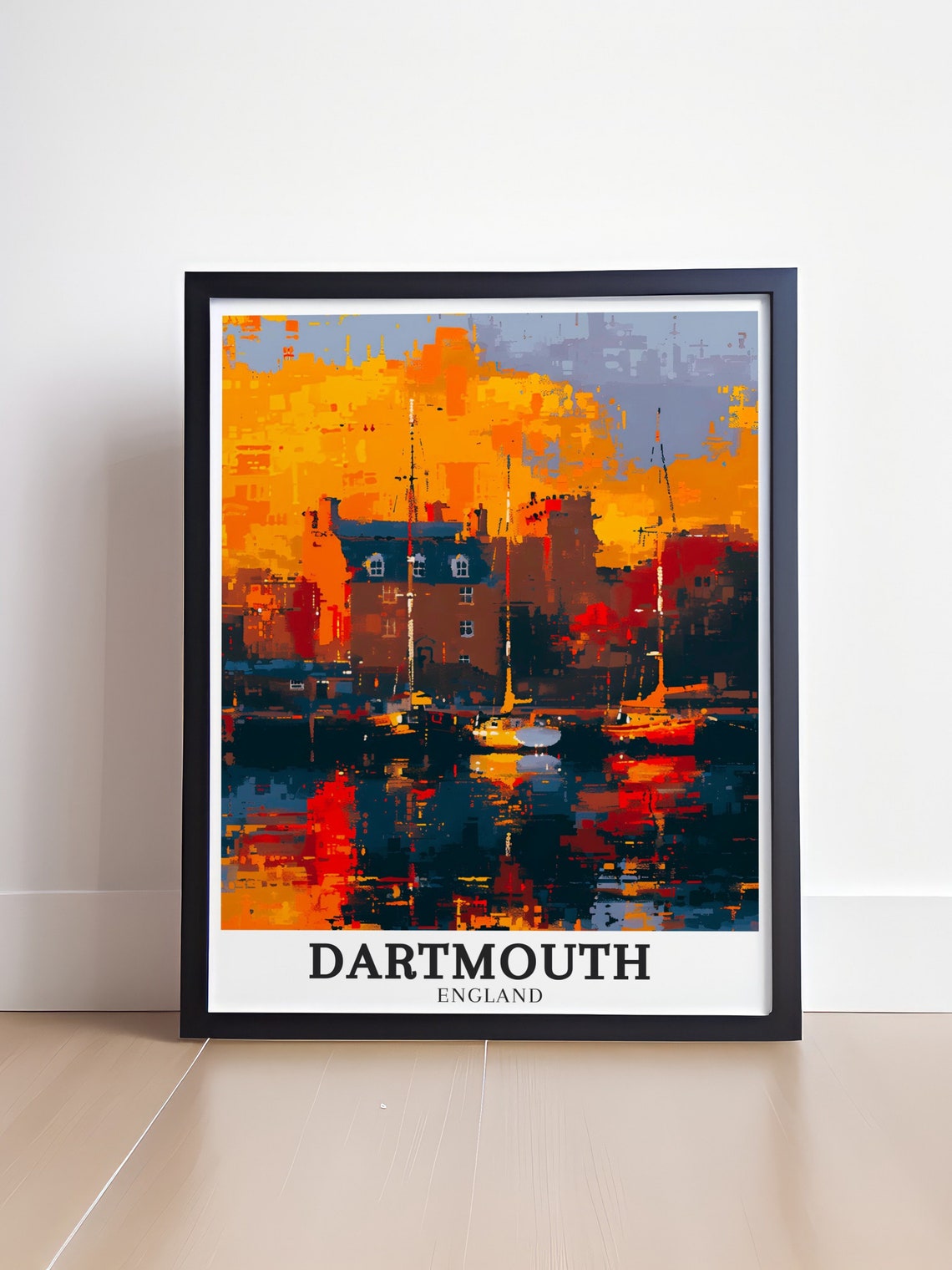 Dartmouth England Abstract Sunset Harbor Reflections Art Poster - Image 4