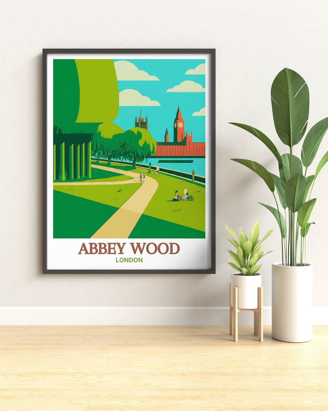 Abbey Wood London Riverside Park Path With Big Ben View Poster - Image 3
